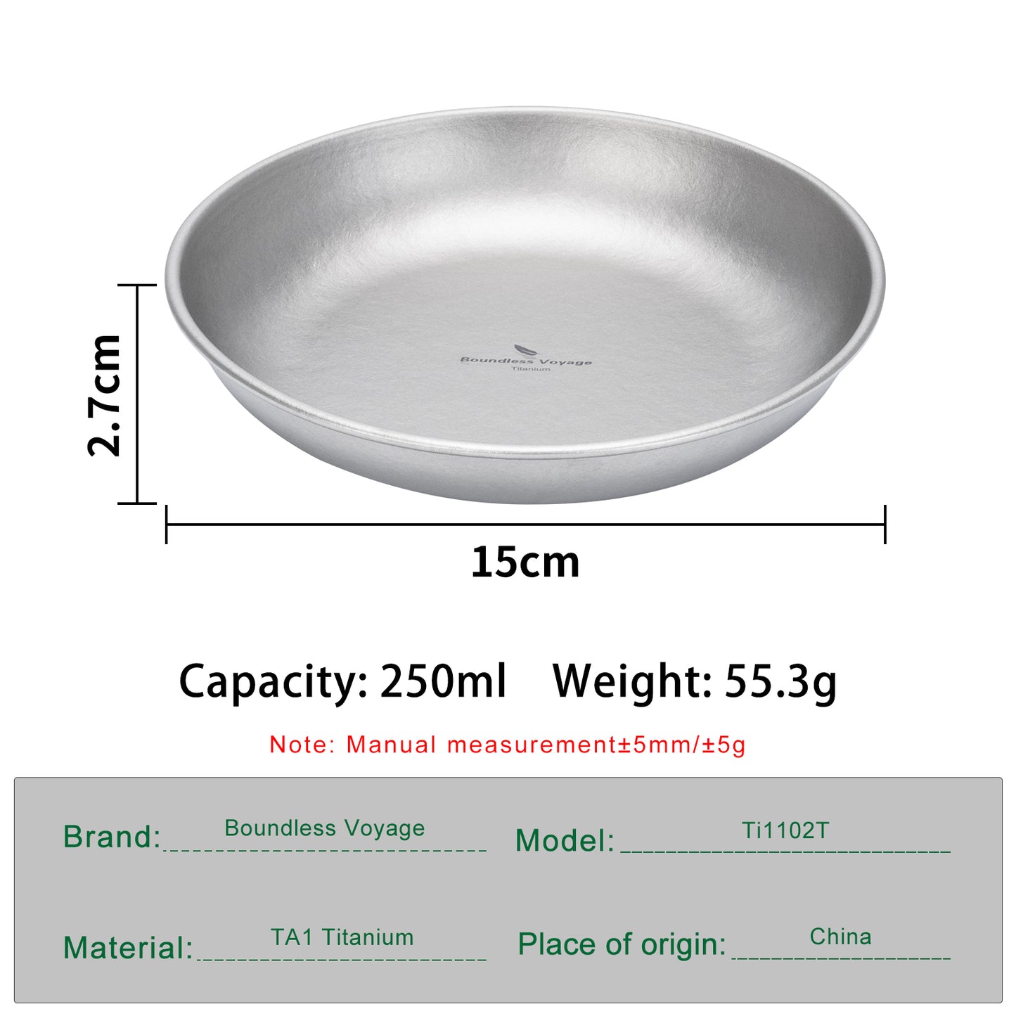 Boundless Voyage Pure Titanium Round Plate with Sand-Blast Matte Finish | Lightweight Portable Camping Tableware S/M/L Single & 3Pcs Set for Outdoor Travel Home Ti1101T-Ti1104T