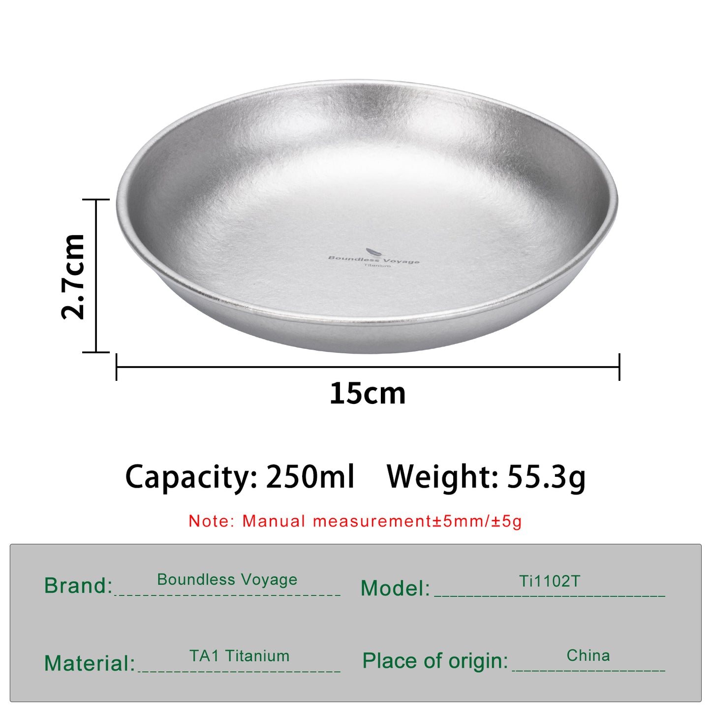 Boundless Voyage Pure Titanium Round Plate with High-Temp Crystallized Ice Texture Finish | Lightweight Portable Camping Tableware S/M/L Single & 3Pcs Set for Outdoor Travel Home  Ti1101T-Ti1104T