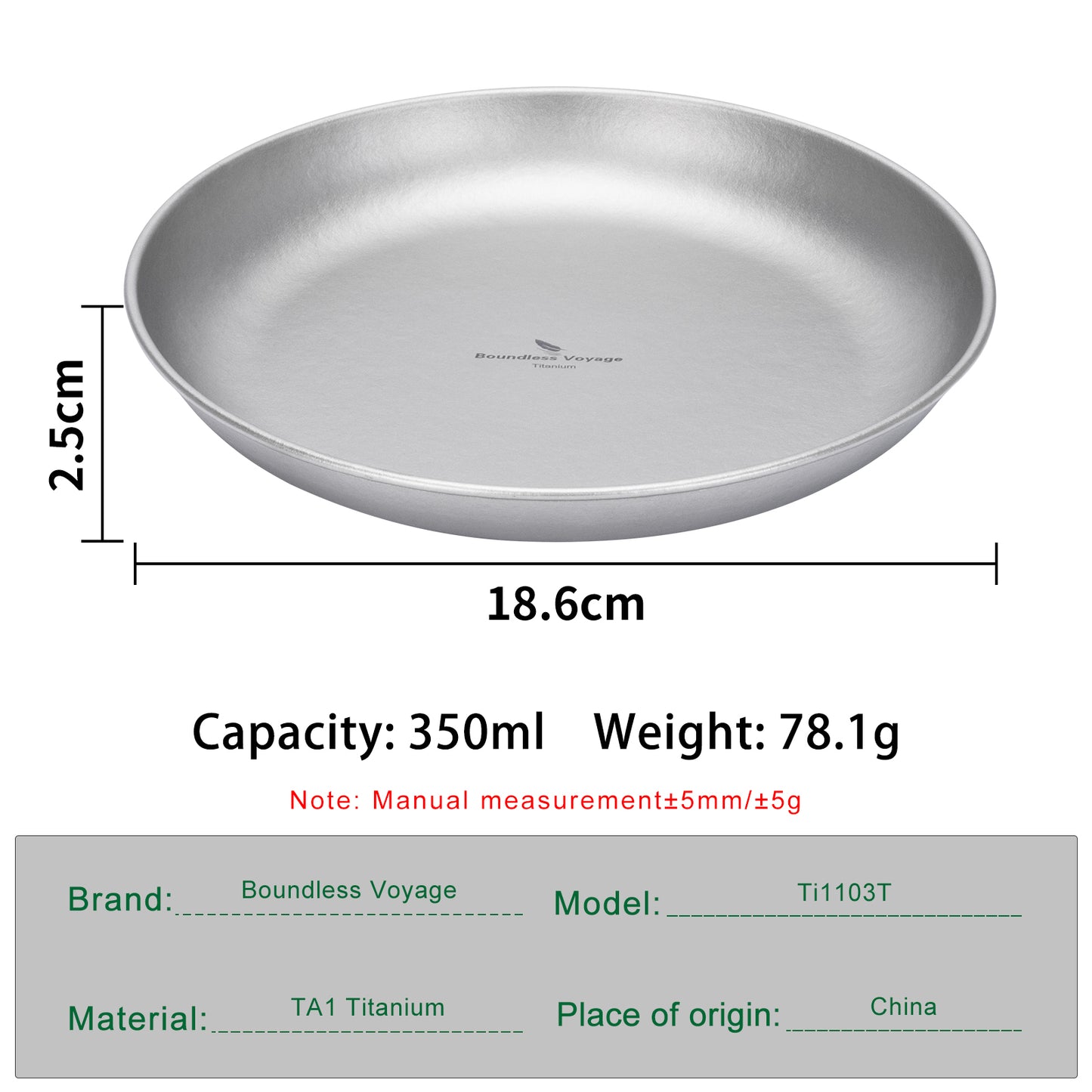 Boundless Voyage Pure Titanium Round Plate with Sand-Blast Matte Finish | Lightweight Portable Camping Tableware S/M/L Single & 3Pcs Set for Outdoor Travel Home Ti1101T-Ti1104T