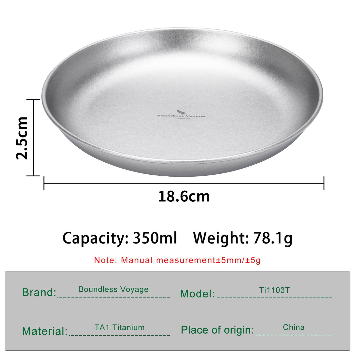 Boundless Voyage Pure Titanium Round Plate with High-Temp Crystallized Ice Texture Finish | Lightweight Portable Camping Tableware S/M/L Single & 3Pcs Set for Outdoor Travel Home  Ti1101T-Ti1104T