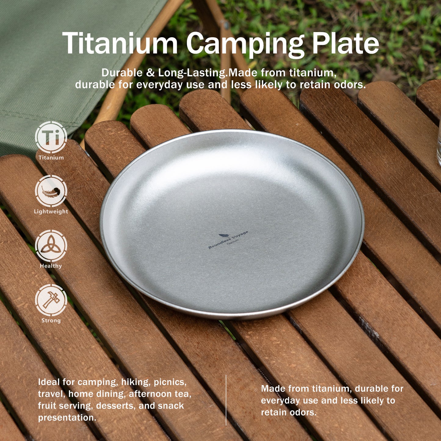 Boundless Voyage Pure Titanium Round Plate with High-Temp Crystallized Ice Texture Finish | Lightweight Portable Camping Tableware S/M/L Single & 3Pcs Set for Outdoor Travel Home  Ti1101T-Ti1104T