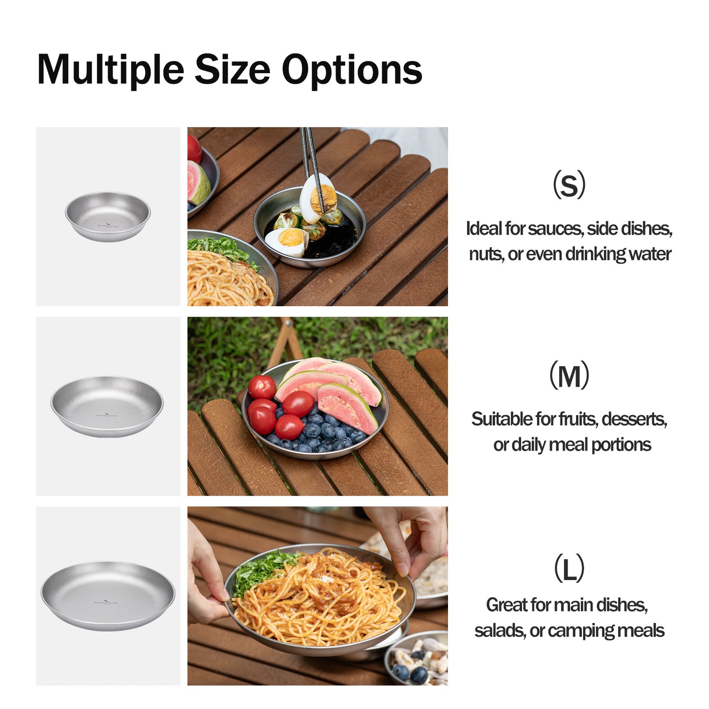 Boundless Voyage Pure Titanium Round Plate with Sand-Blast Matte Finish | Lightweight Portable Camping Tableware S/M/L Single & 3Pcs Set for Outdoor Travel Home Ti1101T-Ti1104T