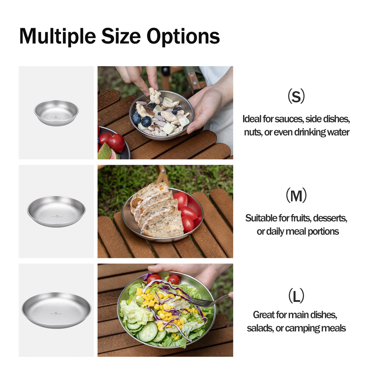 Boundless Voyage Pure Titanium Round Plate with High-Temp Crystallized Ice Texture Finish | Lightweight Portable Camping Tableware S/M/L Single & 3Pcs Set for Outdoor Travel Home  Ti1101T-Ti1104T