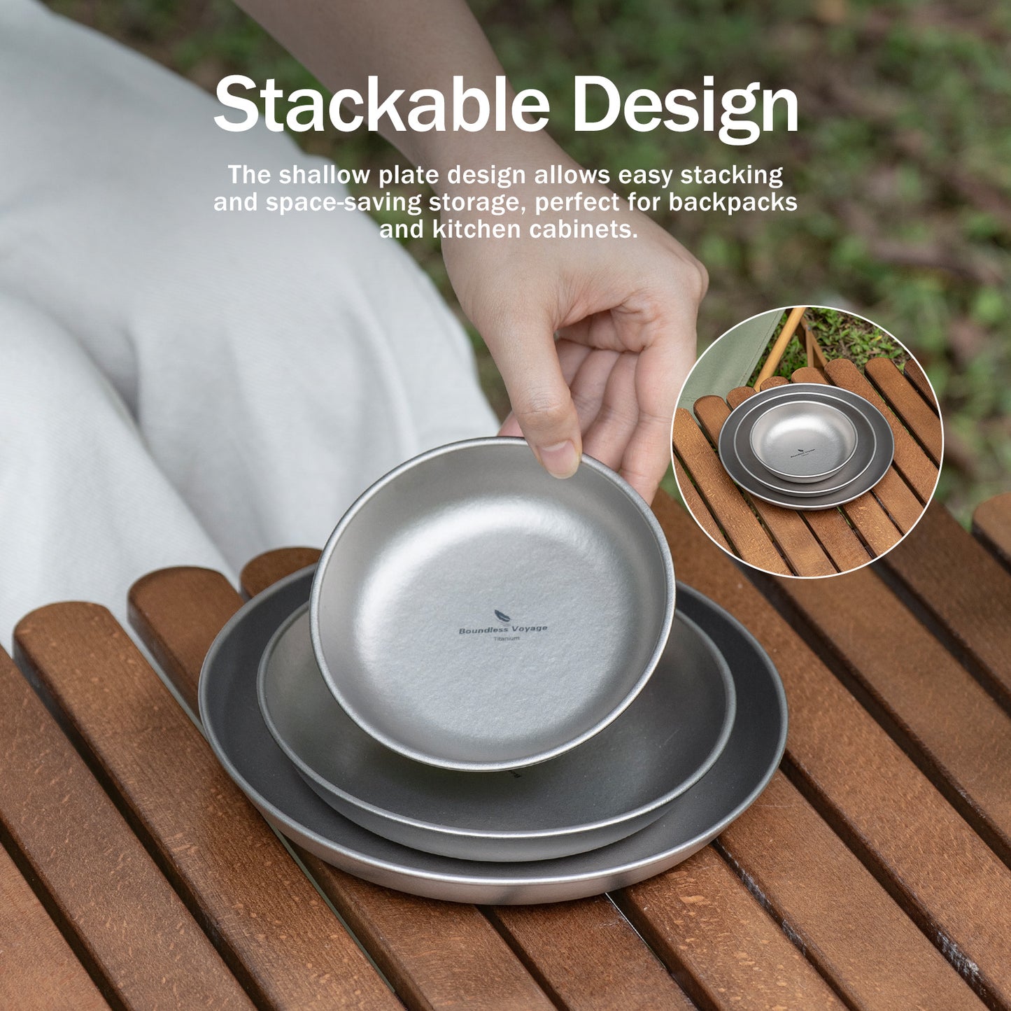 Boundless Voyage Pure Titanium Round Plate with Sand-Blast Matte Finish | Lightweight Portable Camping Tableware S/M/L Single & 3Pcs Set for Outdoor Travel Home Ti1101T-Ti1104T