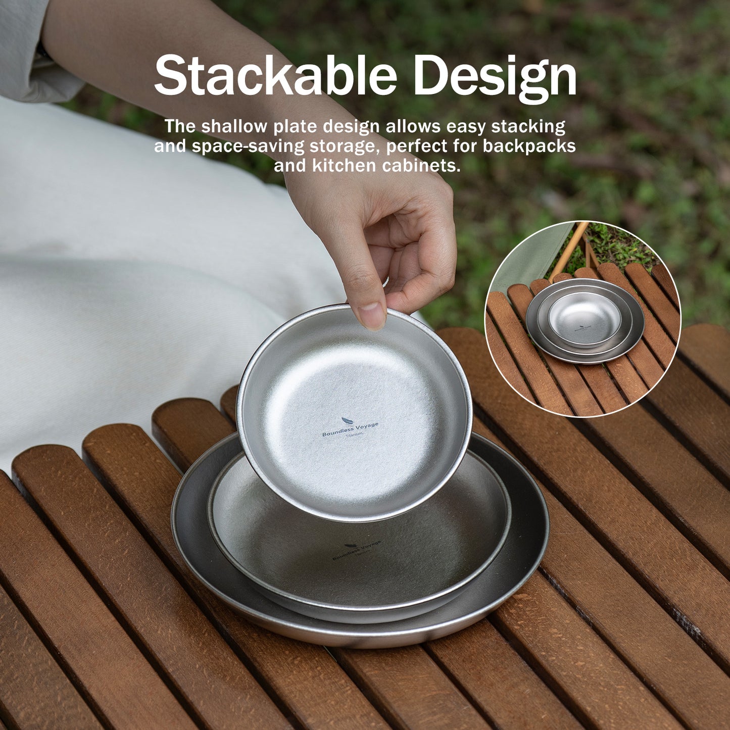 Boundless Voyage Pure Titanium Round Plate with High-Temp Crystallized Ice Texture Finish | Lightweight Portable Camping Tableware S/M/L Single & 3Pcs Set for Outdoor Travel Home  Ti1101T-Ti1104T