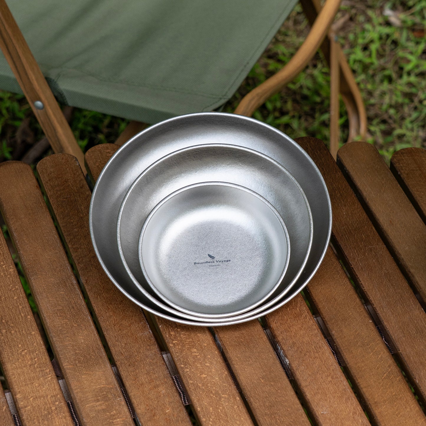 Boundless Voyage Pure Titanium Round Plate with High-Temp Crystallized Ice Texture Finish | Lightweight Portable Camping Tableware S/M/L Single & 3Pcs Set for Outdoor Travel Home  Ti1101T-Ti1104T