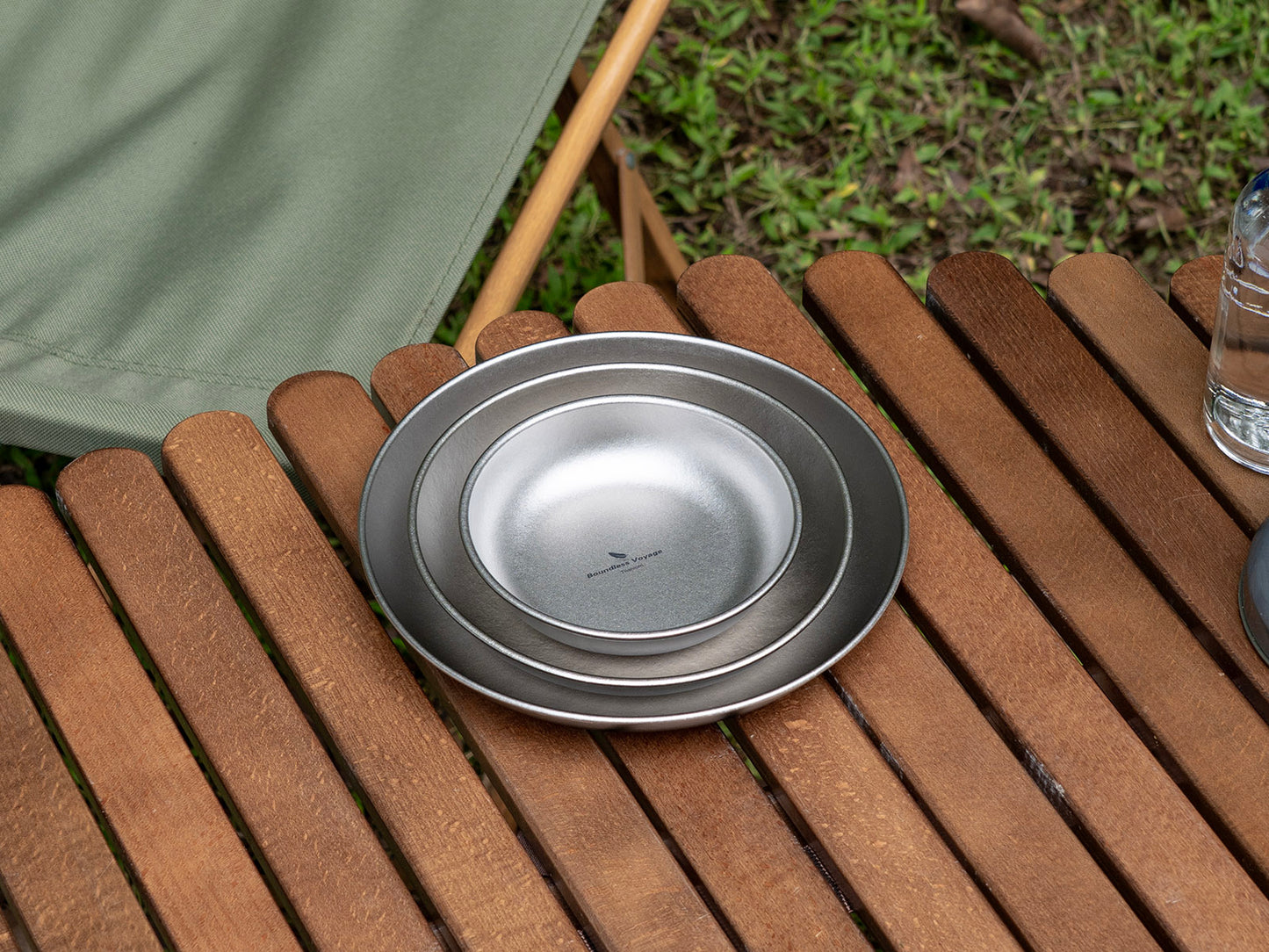 Boundless Voyage Pure Titanium Round Plate with High-Temp Crystallized Ice Texture Finish | Lightweight Portable Camping Tableware S/M/L Single & 3Pcs Set for Outdoor Travel Home  Ti1101T-Ti1104T