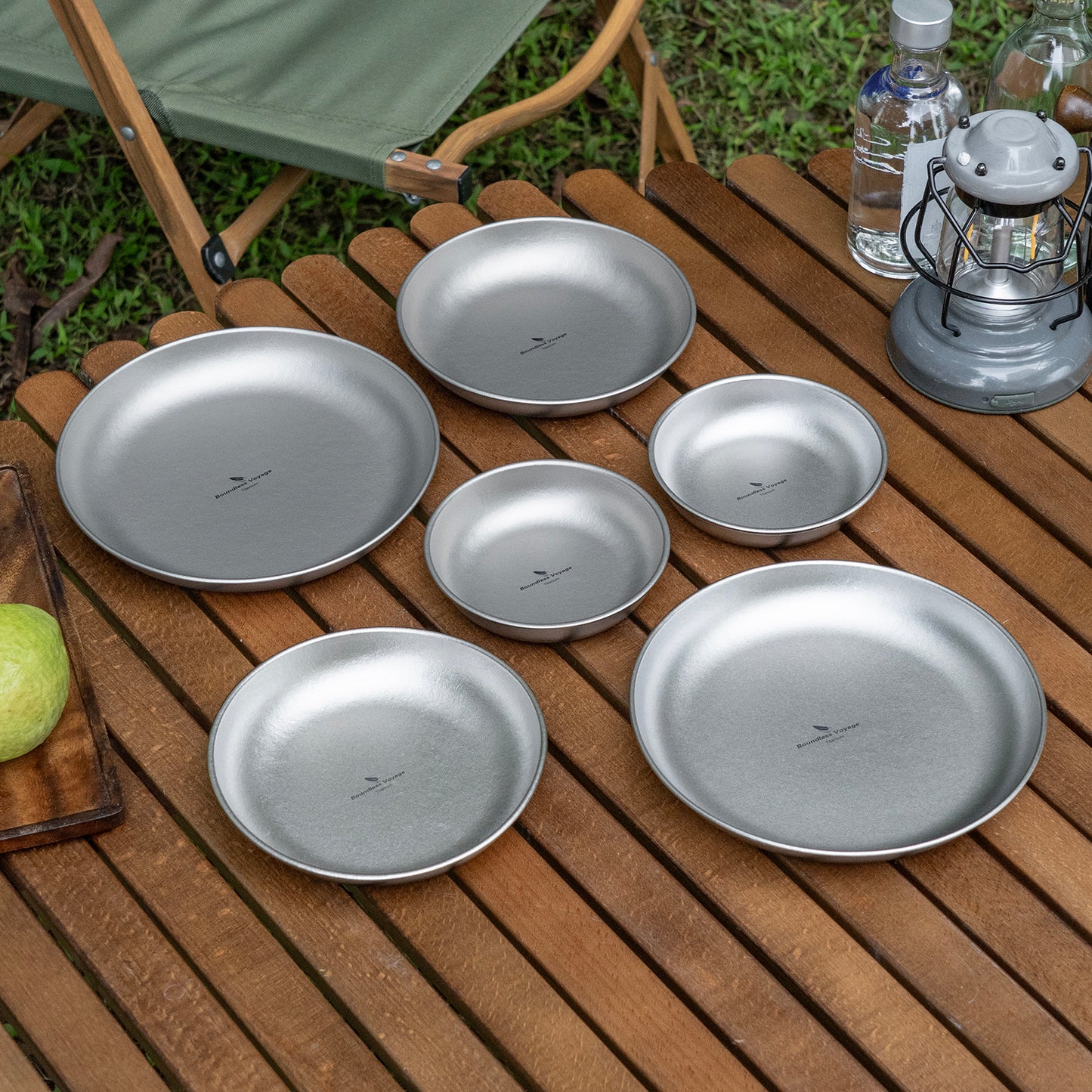 Boundless Voyage Pure Titanium Round Plate with High-Temp Crystallized Ice Texture Finish | Lightweight Portable Camping Tableware S/M/L Single & 3Pcs Set for Outdoor Travel Home  Ti1101T-Ti1104T