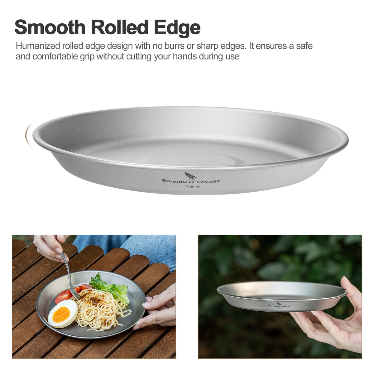 Boundless Voyage Titanium Camping Bowl and Plate Ultralight Outdoor Tableware with Carry Bag for Hiking Backpacking Ti1111T/Ti1112T/Ti1113T