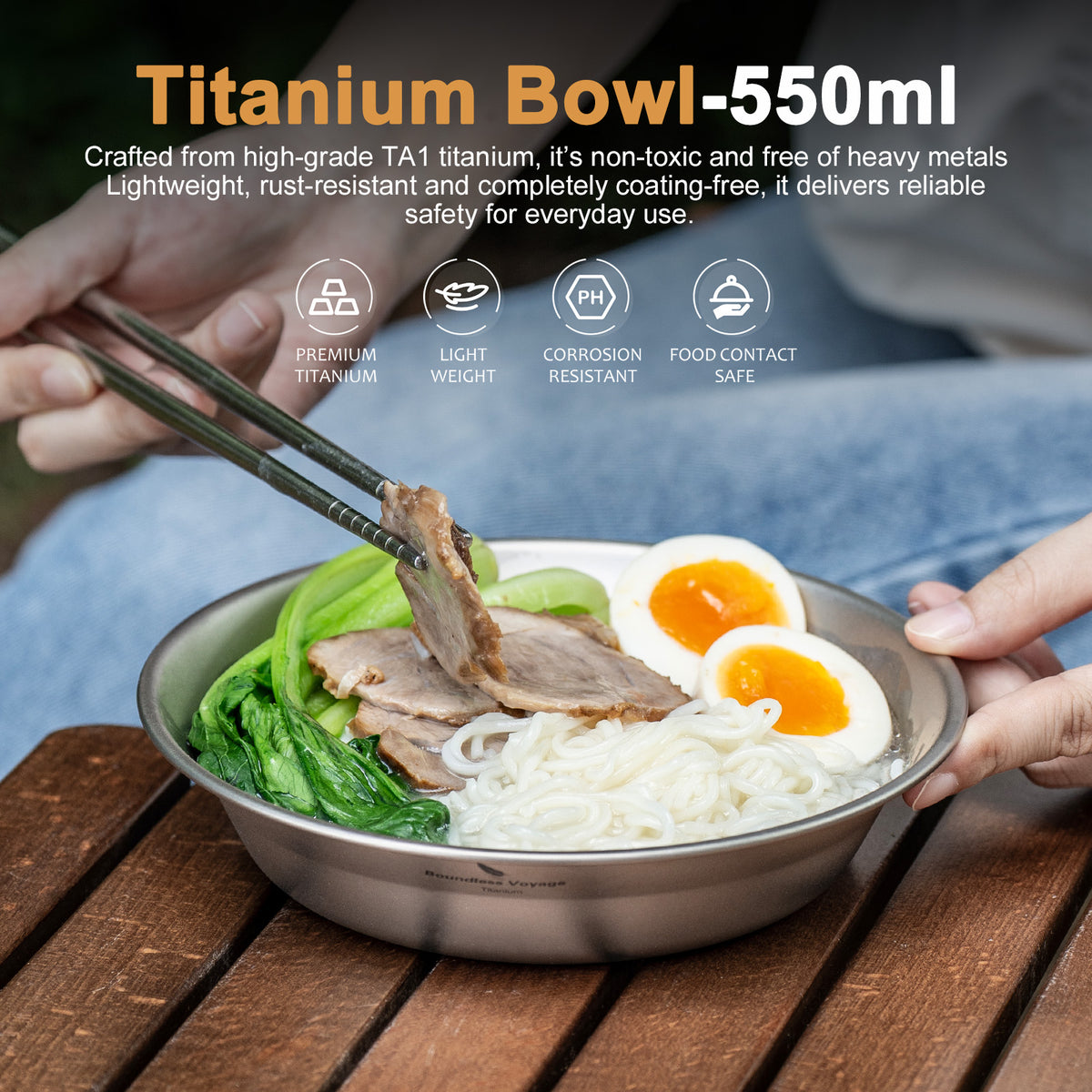 Boundless Voyage Titanium Camping Bowl and Plate Ultralight Outdoor Tableware with Carry Bag for Hiking Backpacking Ti1111T/Ti1112T/Ti1113T