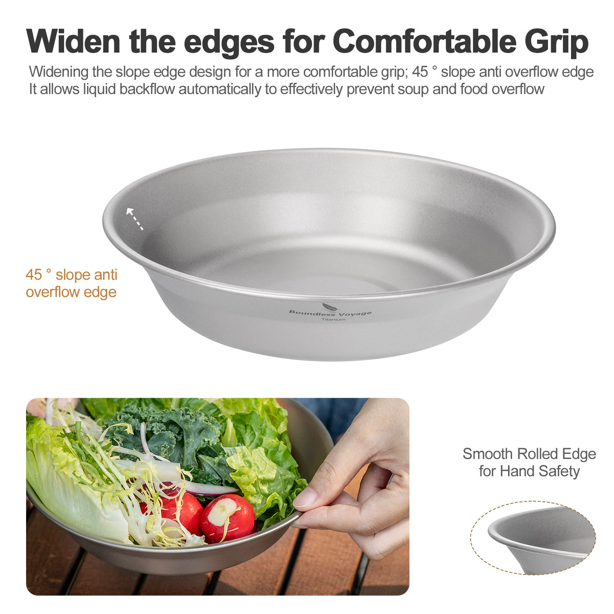 Boundless Voyage Titanium Camping Bowl and Plate Ultralight Outdoor Tableware with Carry Bag for Hiking Backpacking Ti1111T/Ti1112T/Ti1113T