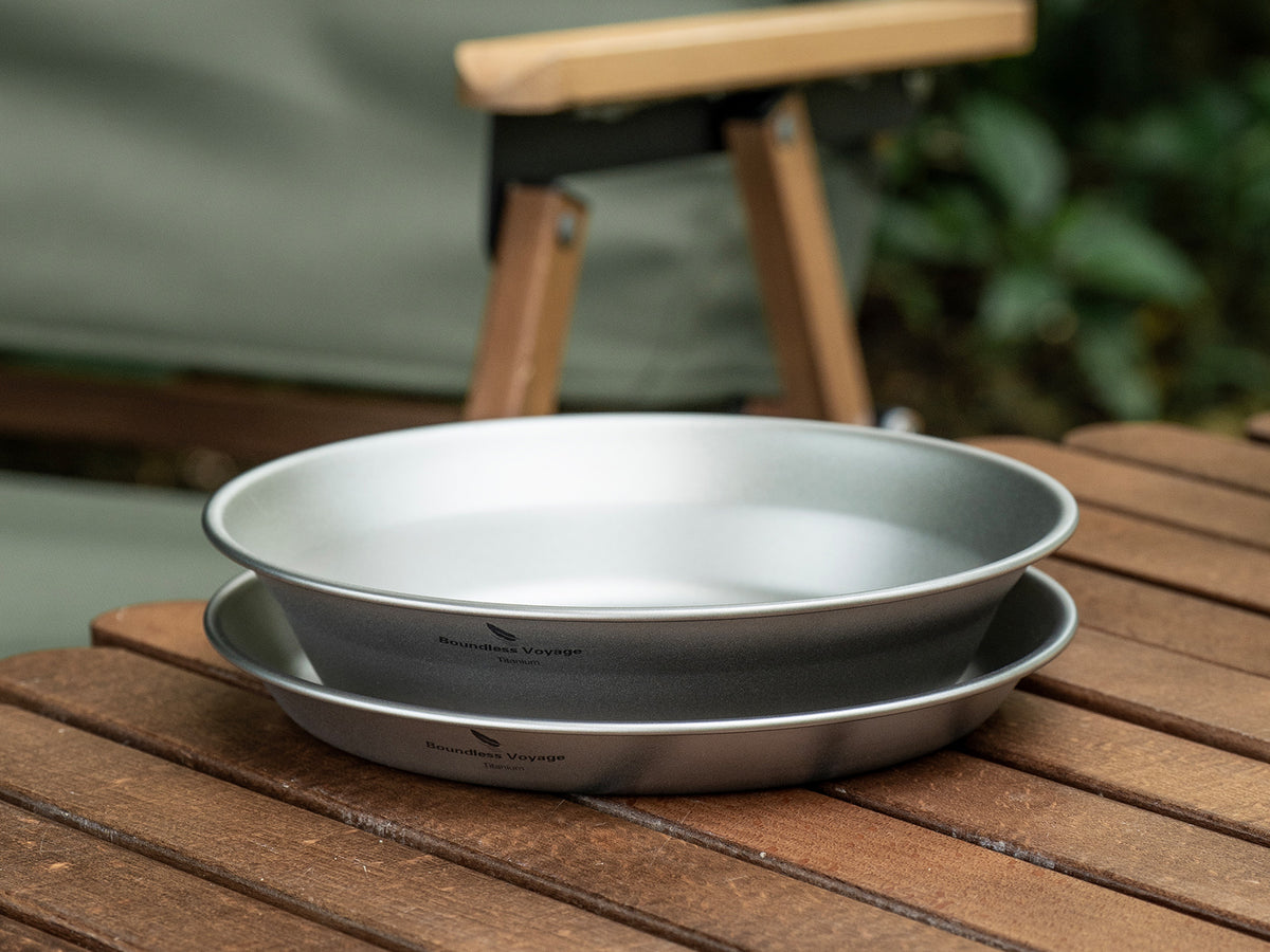 Boundless Voyage Titanium Camping Bowl and Plate Ultralight Outdoor Tableware with Carry Bag for Hiking Backpacking Ti1111T/Ti1112T/Ti1113T