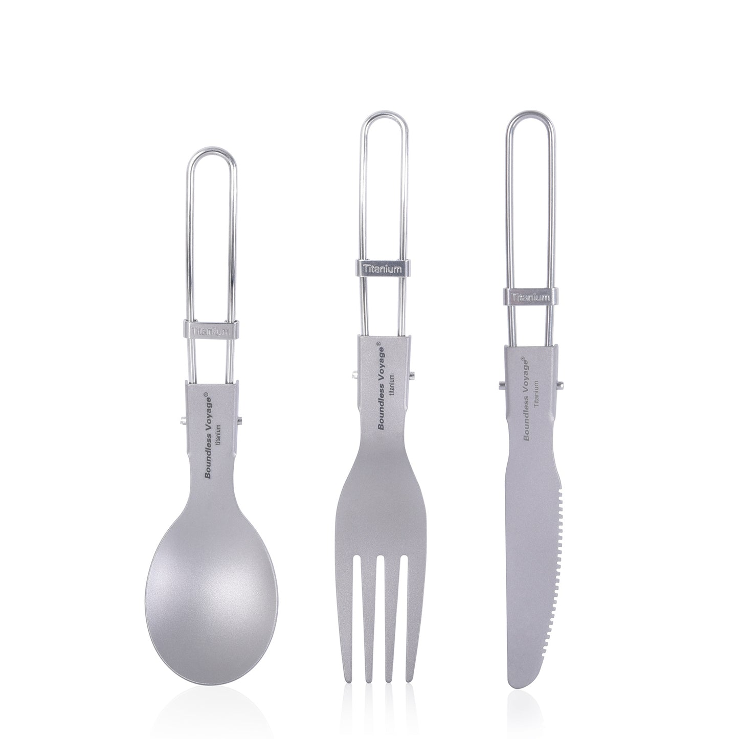 Boundless Voyage Titanium Folding Cutlery Set, 3Pcs Foldable Knife, Fork & Spoon, Ultralight Portable Tableware for Camping, Hiking, Picnic & Daily Home Use
