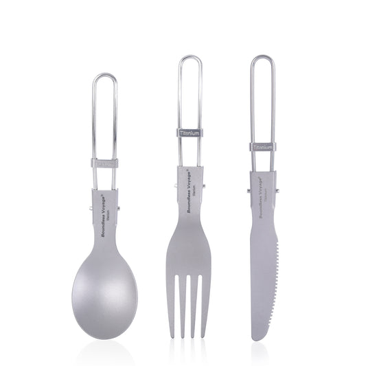 Boundless Voyage Titanium Folding Cutlery Set, 3Pcs Foldable Knife, Fork & Spoon, Ultralight Portable Tableware for Camping, Hiking, Picnic & Daily Home Use