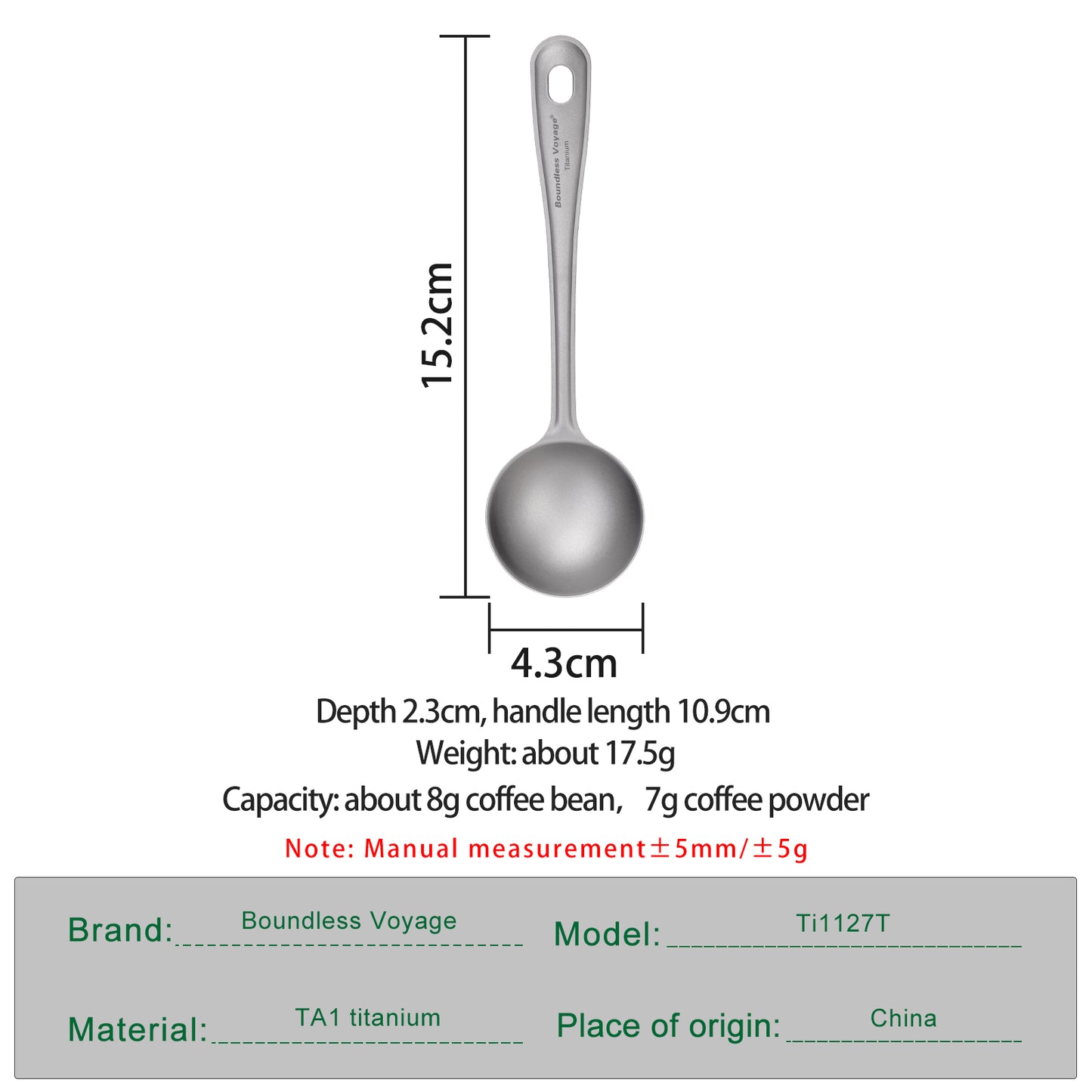 Boundless Voyage Titanium Coffee Scoop, Measuring Spoon for Ground Coffee & Coffee Beans, Multi-use Spoon for Ice Cream, Dessert, Tea & Sugar Ti1127T
