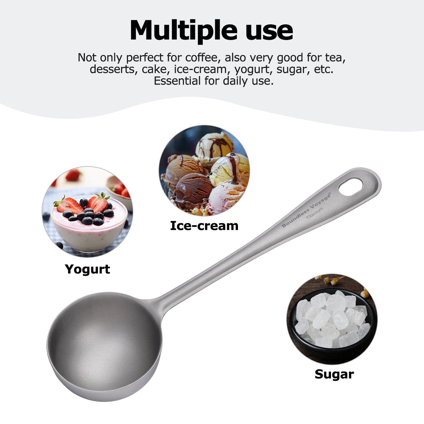 Boundless Voyage Titanium Coffee Scoop, Measuring Spoon for Ground Coffee & Coffee Beans, Multi-use Spoon for Ice Cream, Dessert, Tea & Sugar Ti1127T