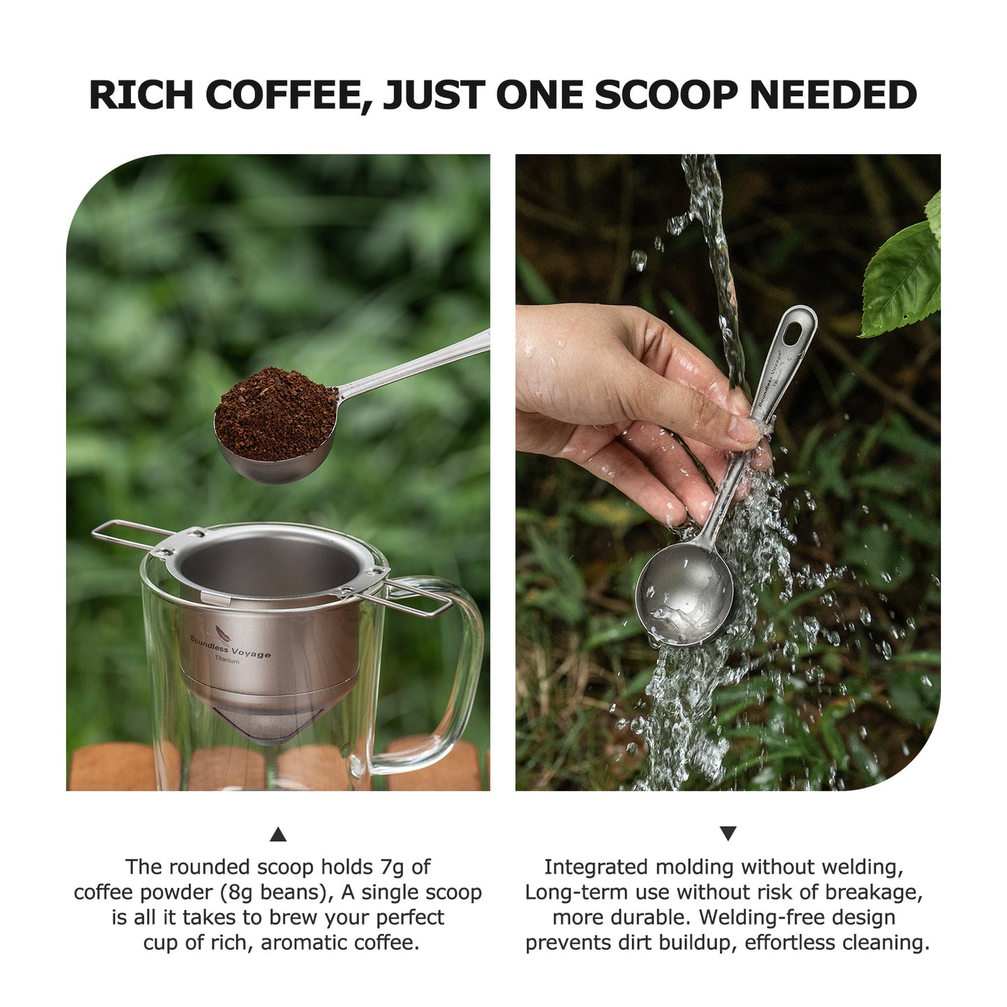 Boundless Voyage Titanium Coffee Scoop, Measuring Spoon for Ground Coffee & Coffee Beans, Multi-use Spoon for Ice Cream, Dessert, Tea & Sugar Ti1127T
