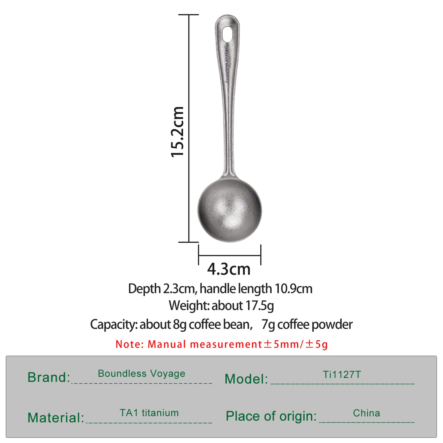 Boundless Voyage Titanium Coffee Scoop, Measuring Spoon for Ground Coffee & Coffee Beans, Multi-use Spoon for Ice Cream, Dessert, Tea & Sugar Ti1127T
