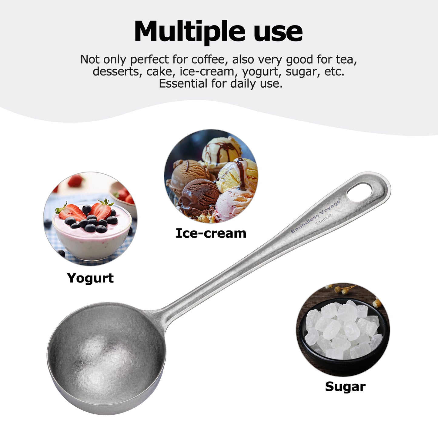Boundless Voyage Titanium Coffee Scoop, Measuring Spoon for Ground Coffee & Coffee Beans, Multi-use Spoon for Ice Cream, Dessert, Tea & Sugar Ti1127T