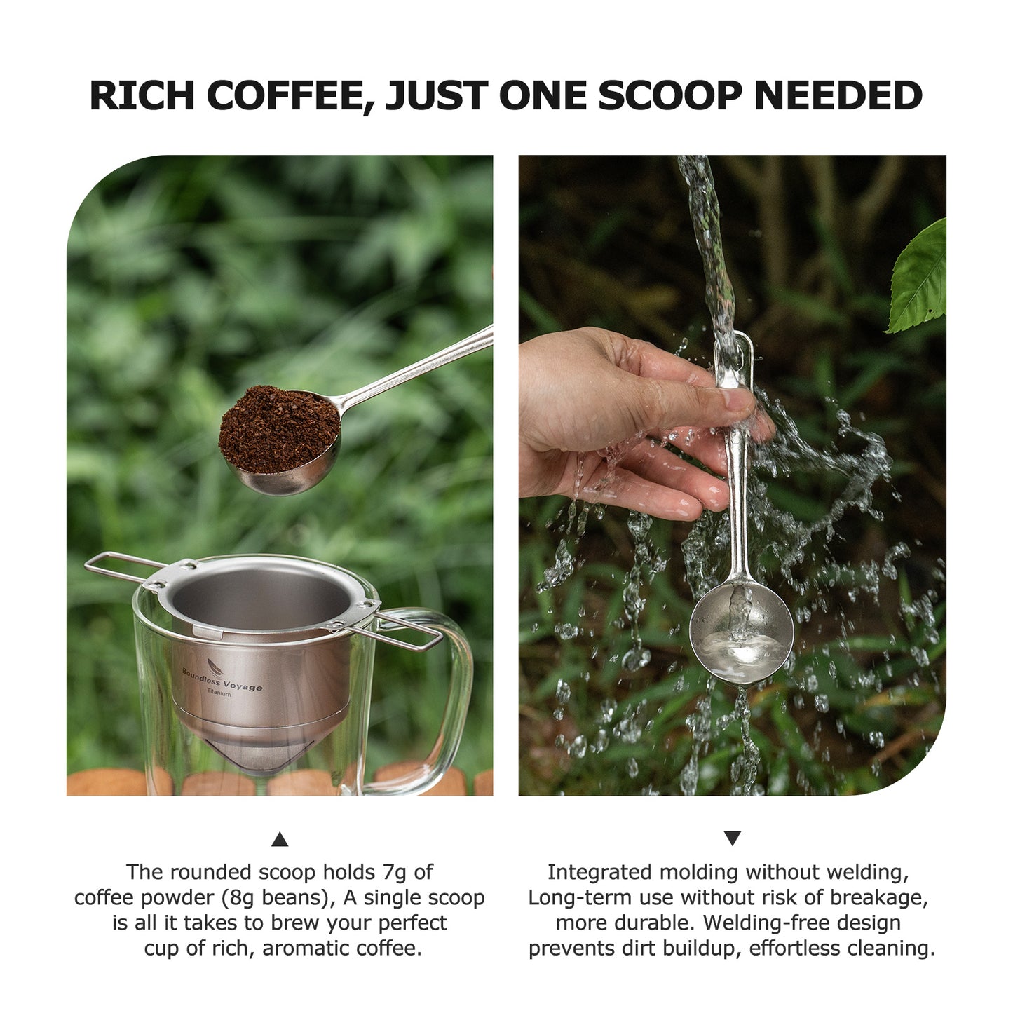 Boundless Voyage Titanium Coffee Scoop, Measuring Spoon for Ground Coffee & Coffee Beans, Multi-use Spoon for Ice Cream, Dessert, Tea & Sugar Ti1127T