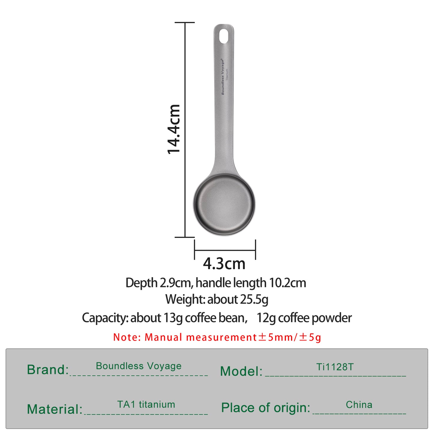 Boundless Voyage Titanium Coffee Scoop, Measuring Spoon for Ground Coffee & Coffee Beans, Multi-use Spoon for Ice Cream, Dessert, Tea & Sugar Ti1128T