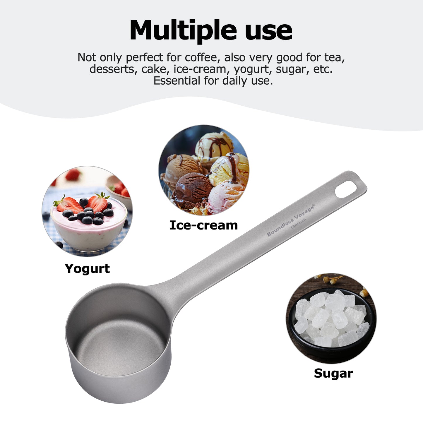 Boundless Voyage Titanium Coffee Scoop, Measuring Spoon for Ground Coffee & Coffee Beans, Multi-use Spoon for Ice Cream, Dessert, Tea & Sugar Ti1128T