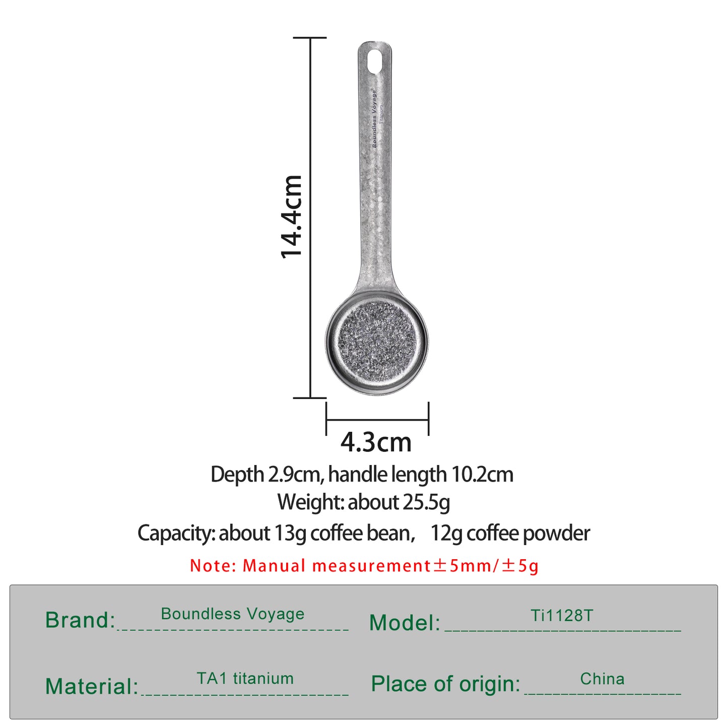 Boundless Voyage Titanium Coffee Scoop, Measuring Spoon for Ground Coffee & Coffee Beans, Multi-use Spoon for Ice Cream, Dessert, Tea & Sugar Ti1128T