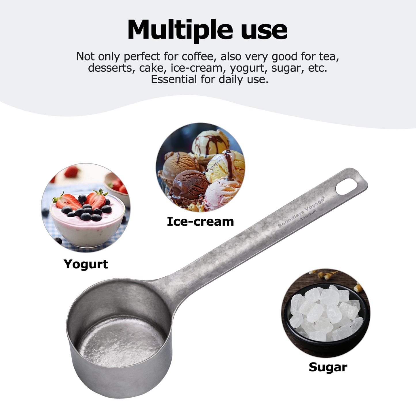 Boundless Voyage Titanium Coffee Scoop, Measuring Spoon for Ground Coffee & Coffee Beans, Multi-use Spoon for Ice Cream, Dessert, Tea & Sugar Ti1128T