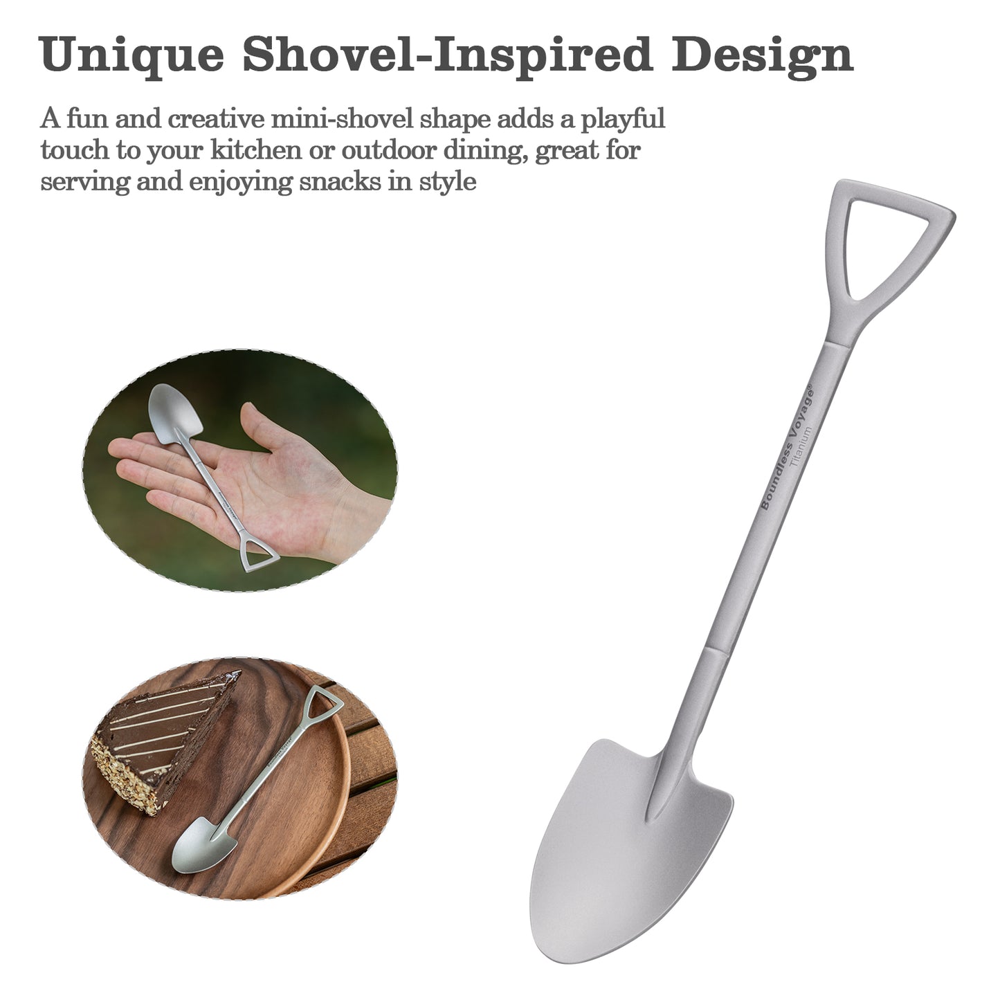 Boundless Voyage Cute Mini Titanium Shovel Spoon, Portable Lightweight Tableware for Ice Cream Fruit Outdoor Camping Daily Use Ti1129T