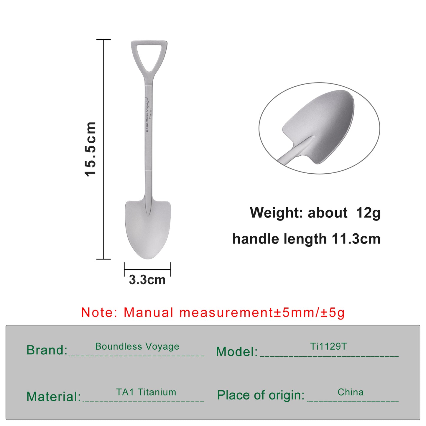 Boundless Voyage Cute Mini Titanium Shovel Spoon, Portable Lightweight Tableware for Ice Cream Fruit Outdoor Camping Daily Use Ti1129T
