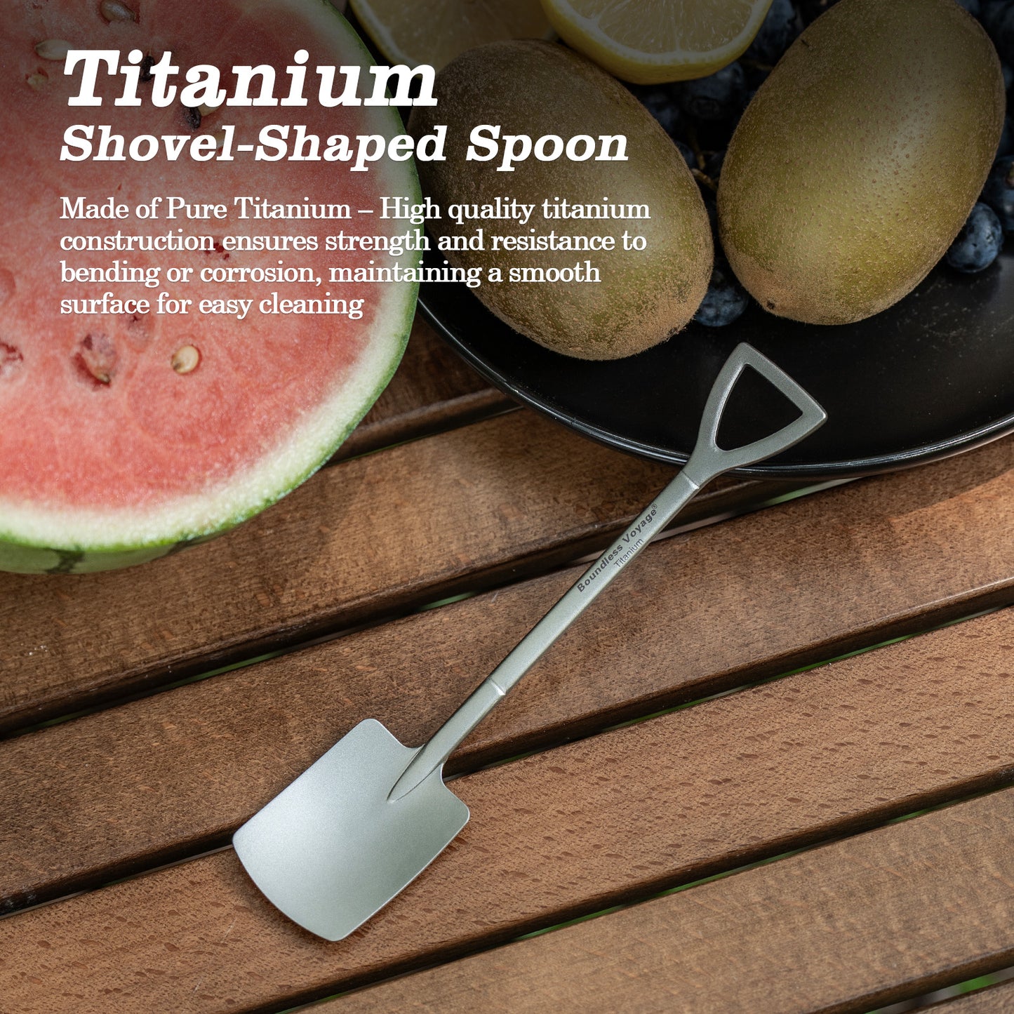 Boundless Voyage Cute Mini Titanium Shovel Spoon, Portable Lightweight Tableware for Ice Cream Fruit Outdoor Camping Daily Use Ti1130T
