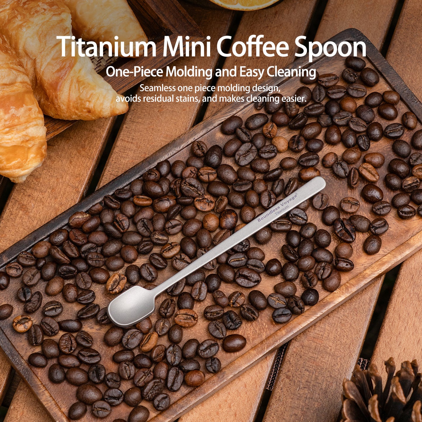 Boundless Voyage 5-PCS Pure Titanium Mini Coffee & Espresso Spoons | Ultralight Rustproof Stirring Spoons for Coffee, Tea & Cocoa, Dishwasher Safe Ti1134T