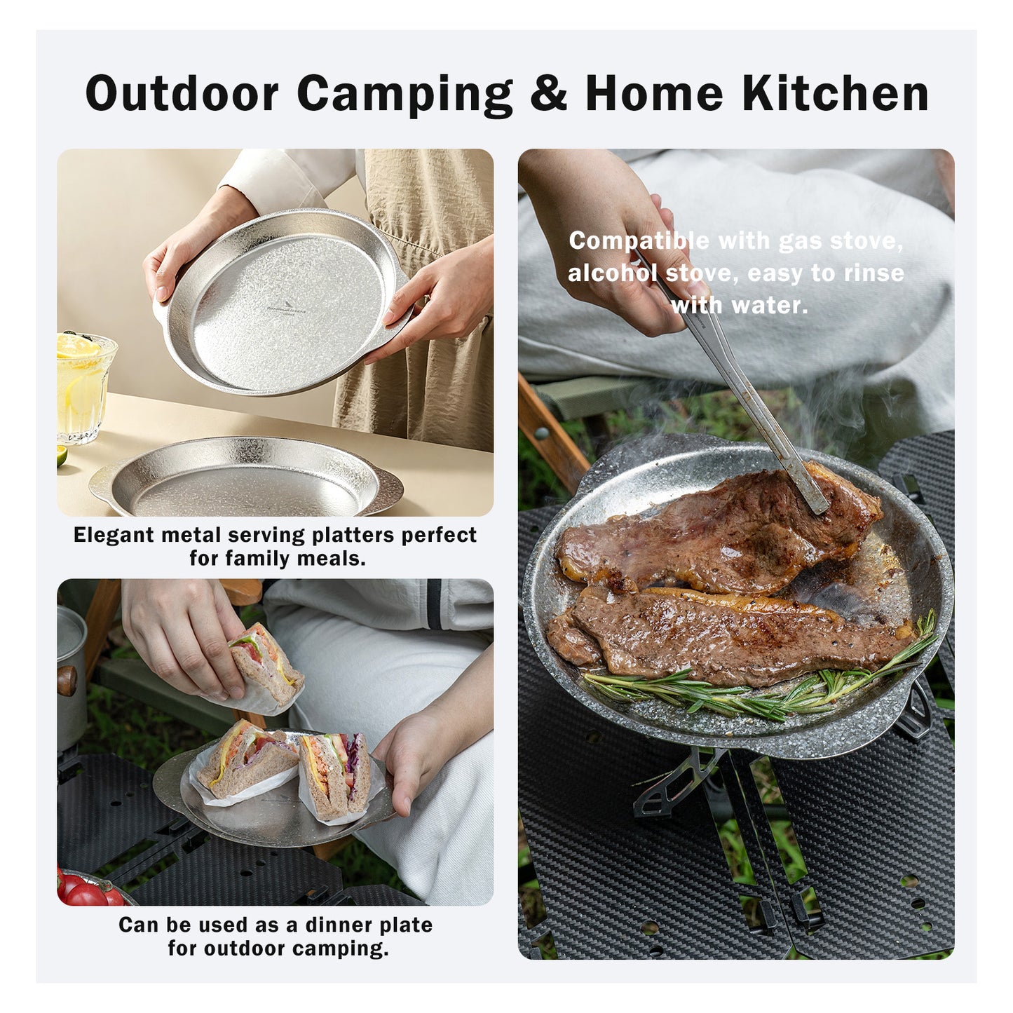 Boundless Voyage Titanium Camping Plate with Side Handles, Stackable Ultralight Serving Dish for Outdoor Cooking Picnic Home Kitchen Ti1155T-Ti1158T