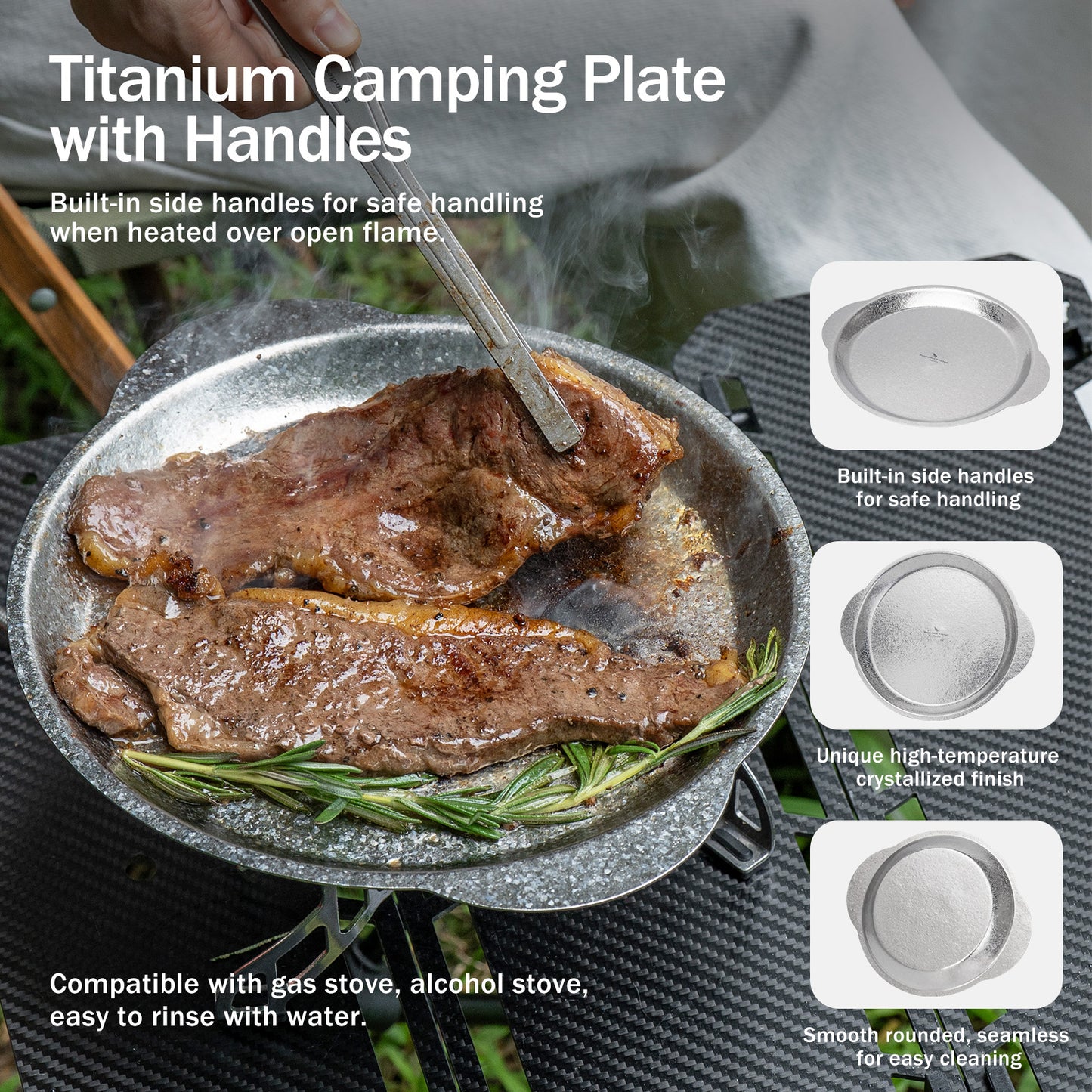 Boundless Voyage Titanium Camping Plate with Side Handles, Stackable Ultralight Serving Dish for Outdoor Cooking Picnic Home Kitchen Ti1155T-Ti1158T