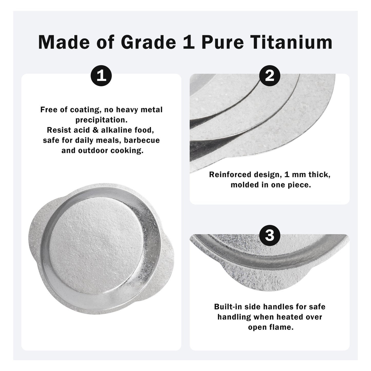 Boundless Voyage Titanium Camping Plate with Side Handles, Stackable Ultralight Serving Dish for Outdoor Cooking Picnic Home Kitchen Ti1155T-Ti1158T