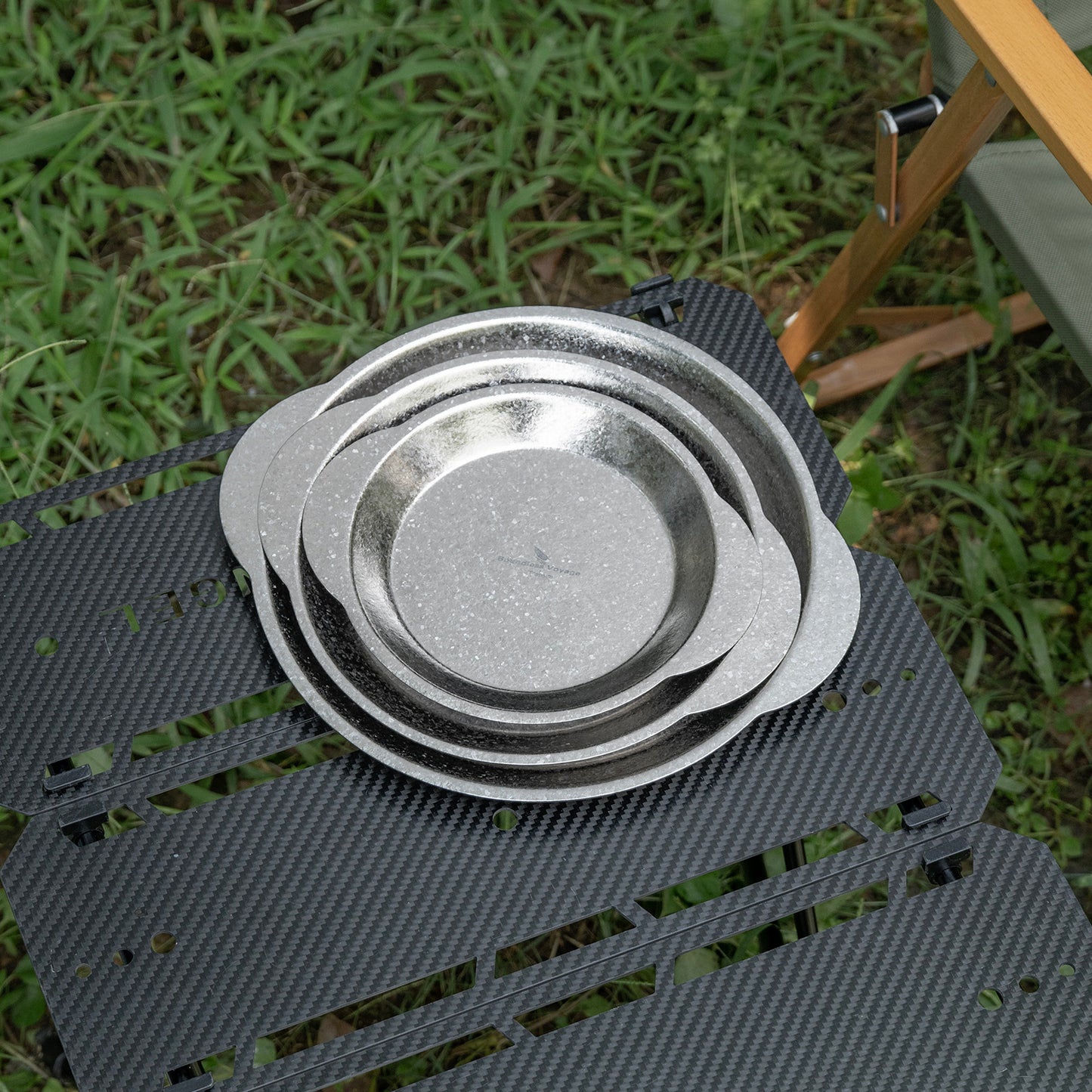 Boundless Voyage Titanium Camping Plate with Side Handles, Stackable Ultralight Serving Dish for Outdoor Cooking Picnic Home Kitchen Ti1155T-Ti1158T
