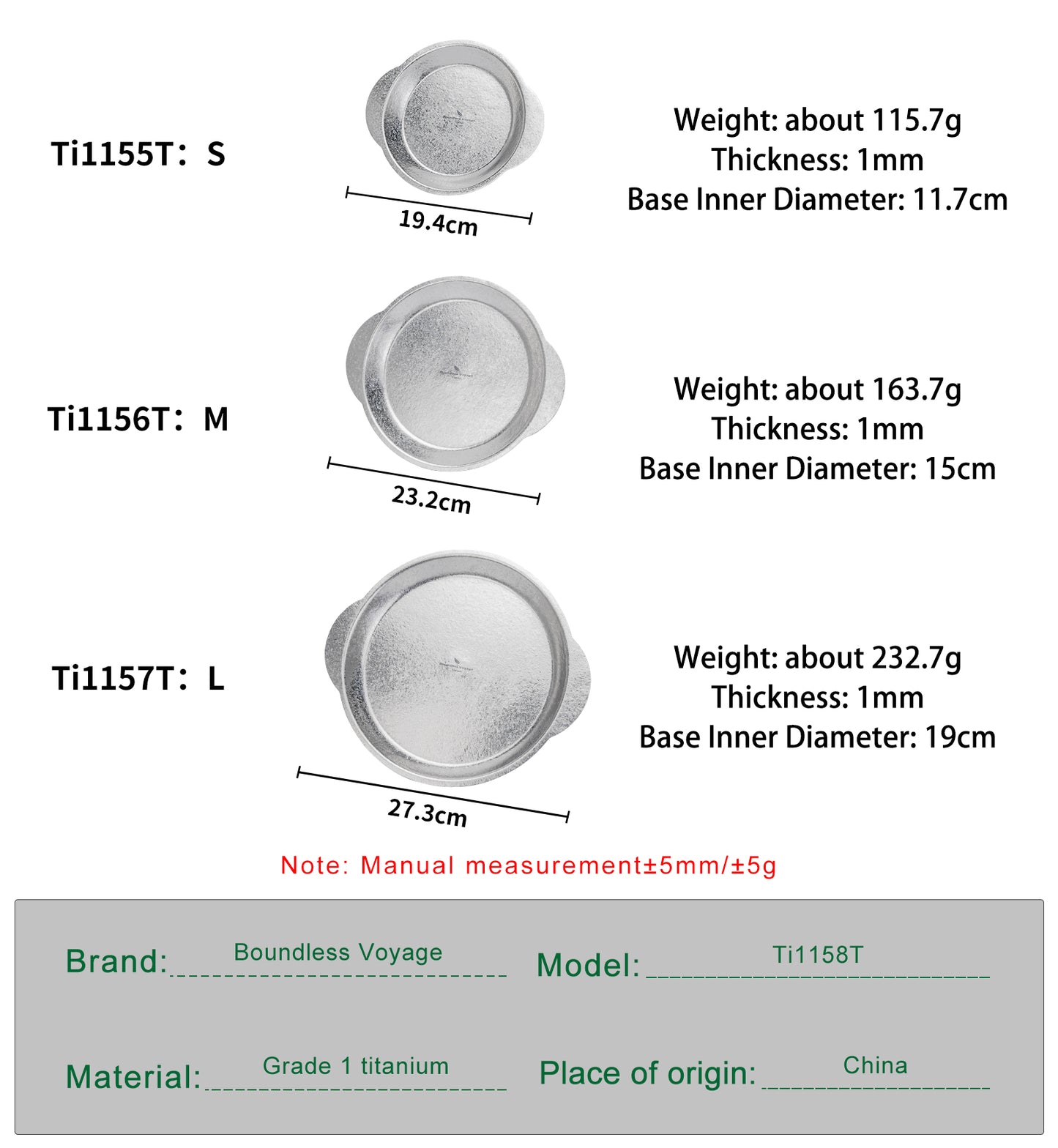 Boundless Voyage Titanium Camping Plate with Side Handles, Stackable Ultralight Serving Dish for Outdoor Cooking Picnic Home Kitchen Ti1155T-Ti1158T