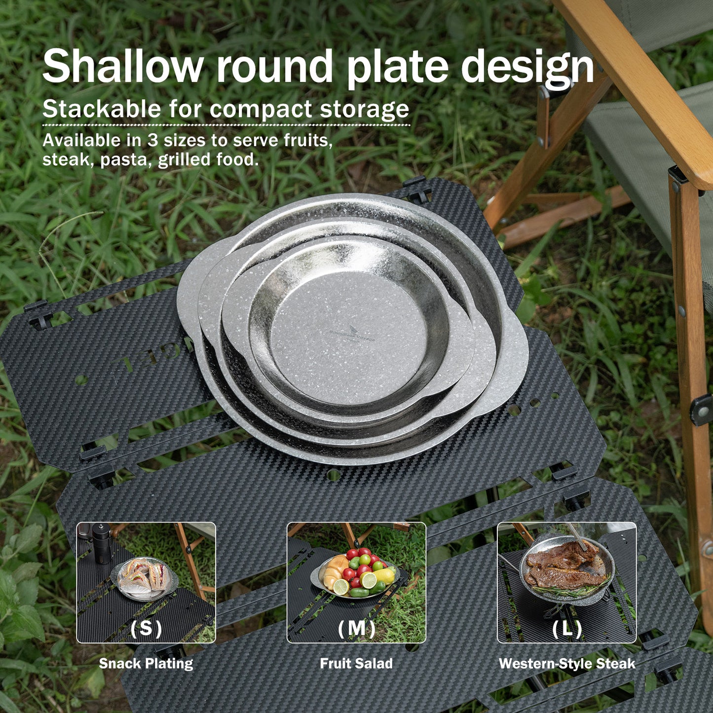 Boundless Voyage Titanium Camping Plate with Side Handles, Stackable Ultralight Serving Dish for Outdoor Cooking Picnic Home Kitchen Ti1155T-Ti1158T