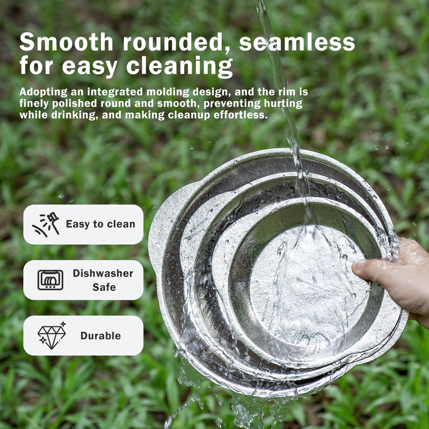 Boundless Voyage Titanium Camping Plate with Side Handles, Stackable Ultralight Serving Dish for Outdoor Cooking Picnic Home Kitchen Ti1155T-Ti1158T