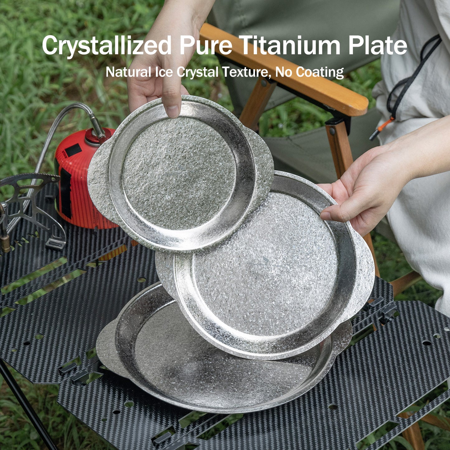Boundless Voyage Titanium Camping Plate with Side Handles, Stackable Ultralight Serving Dish for Outdoor Cooking Picnic Home Kitchen Ti1155T-Ti1158T