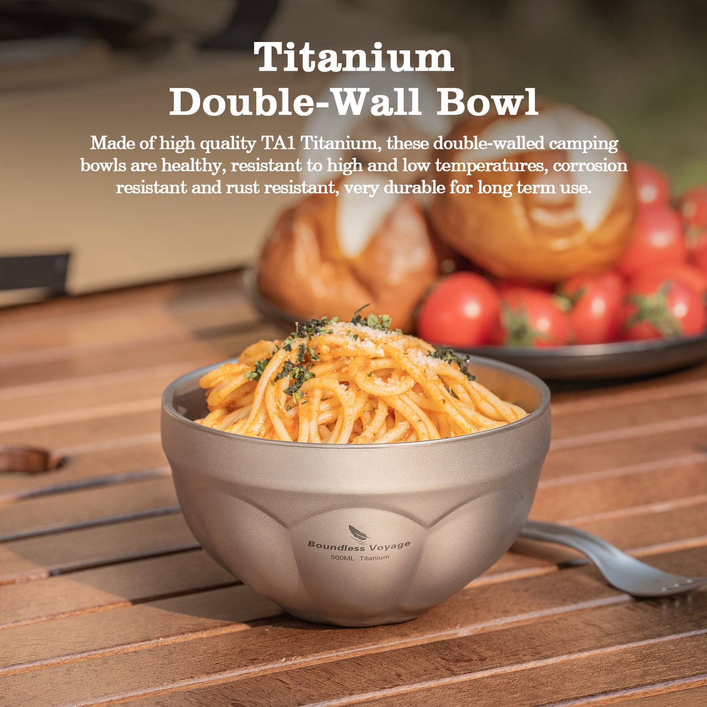 Boundless Voyage 500 ml / 800 ml Titan-Doppelwand-Schale, Reise- und Campinggeschirr, ultraleicht, langlebig, tragbar, für Reis, Suppe, Haferflocken, Joghurt, Ti1171T-Ti1173T