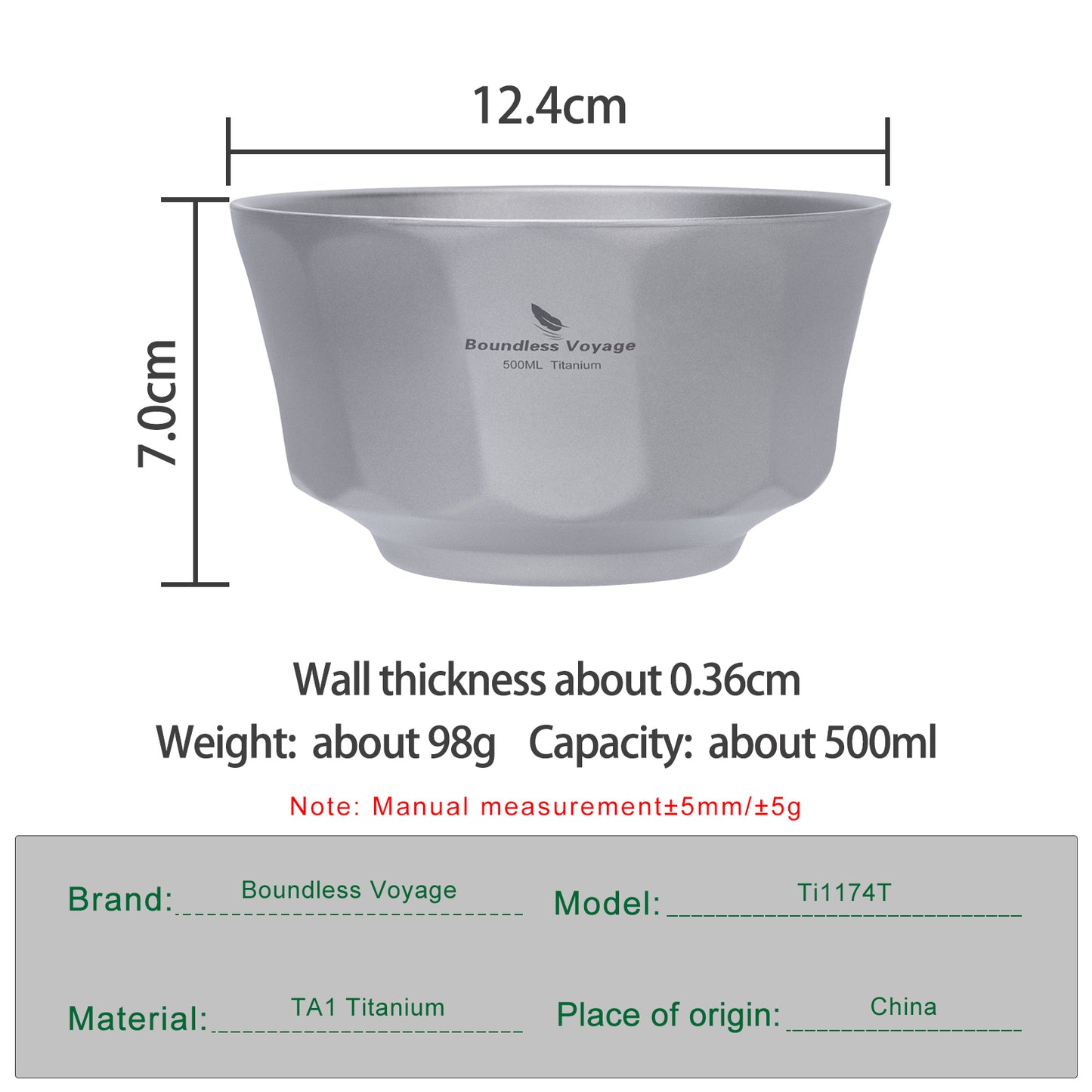 Boundless Voyage Sandblasted Double-Walled Pure Titanium Bowl 500ml & 800ml | Anti-Scald Lightweight Rust-Proof Tableware for Camping, Hiking, Outdoor & Daily Home Use Ti1174T-Ti1176T