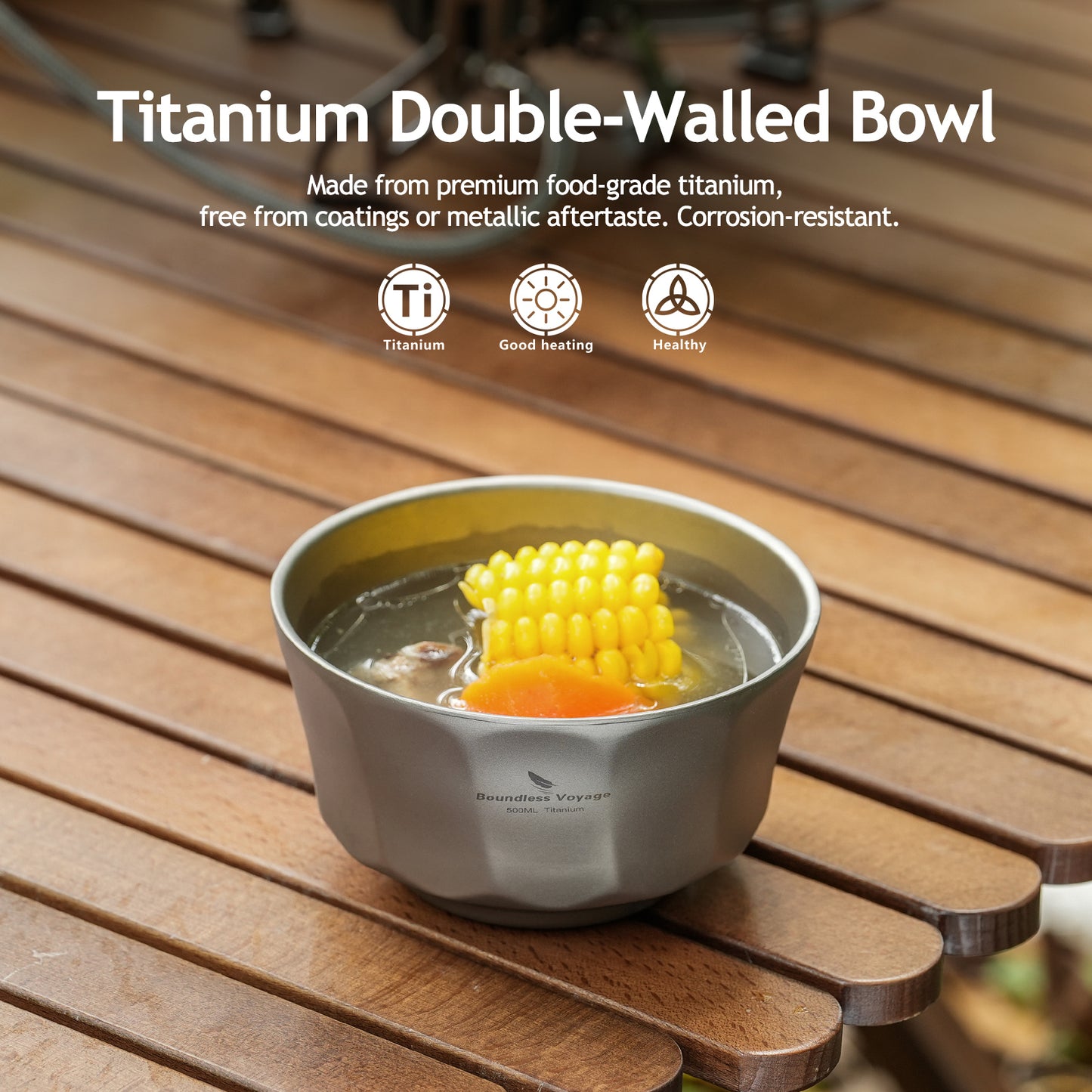 Boundless Voyage Sandblasted Double-Walled Pure Titanium Bowl 500ml & 800ml | Anti-Scald Lightweight Rust-Proof Tableware for Camping, Hiking, Outdoor & Daily Home Use Ti1174T-Ti1176T