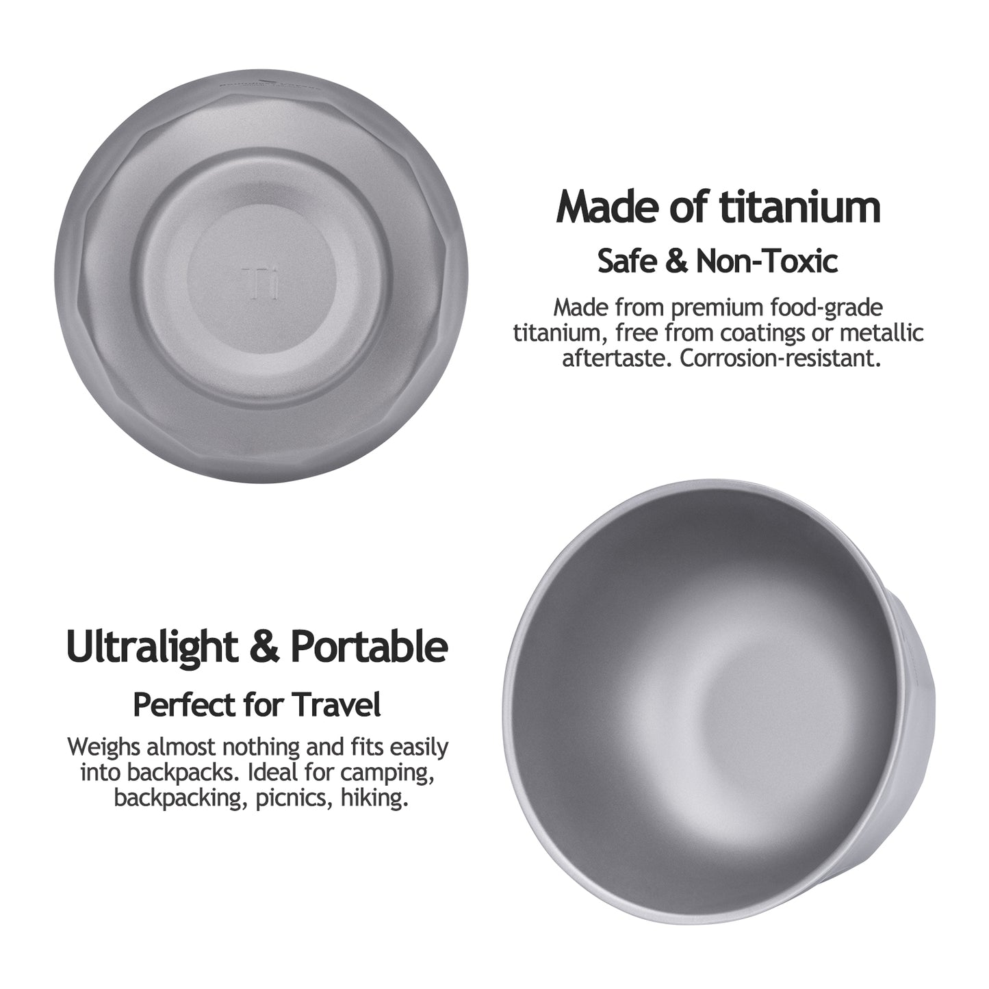 Boundless Voyage Sandblasted Double-Walled Pure Titanium Bowl 500ml & 800ml | Anti-Scald Lightweight Rust-Proof Tableware for Camping, Hiking, Outdoor & Daily Home Use Ti1174T-Ti1176T
