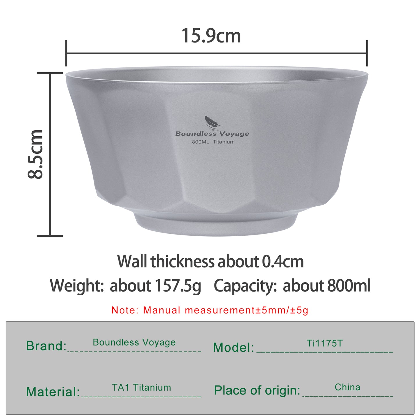 Boundless Voyage Sandblasted Double-Walled Pure Titanium Bowl 500ml & 800ml | Anti-Scald Lightweight Rust-Proof Tableware for Camping, Hiking, Outdoor & Daily Home Use Ti1174T-Ti1176T