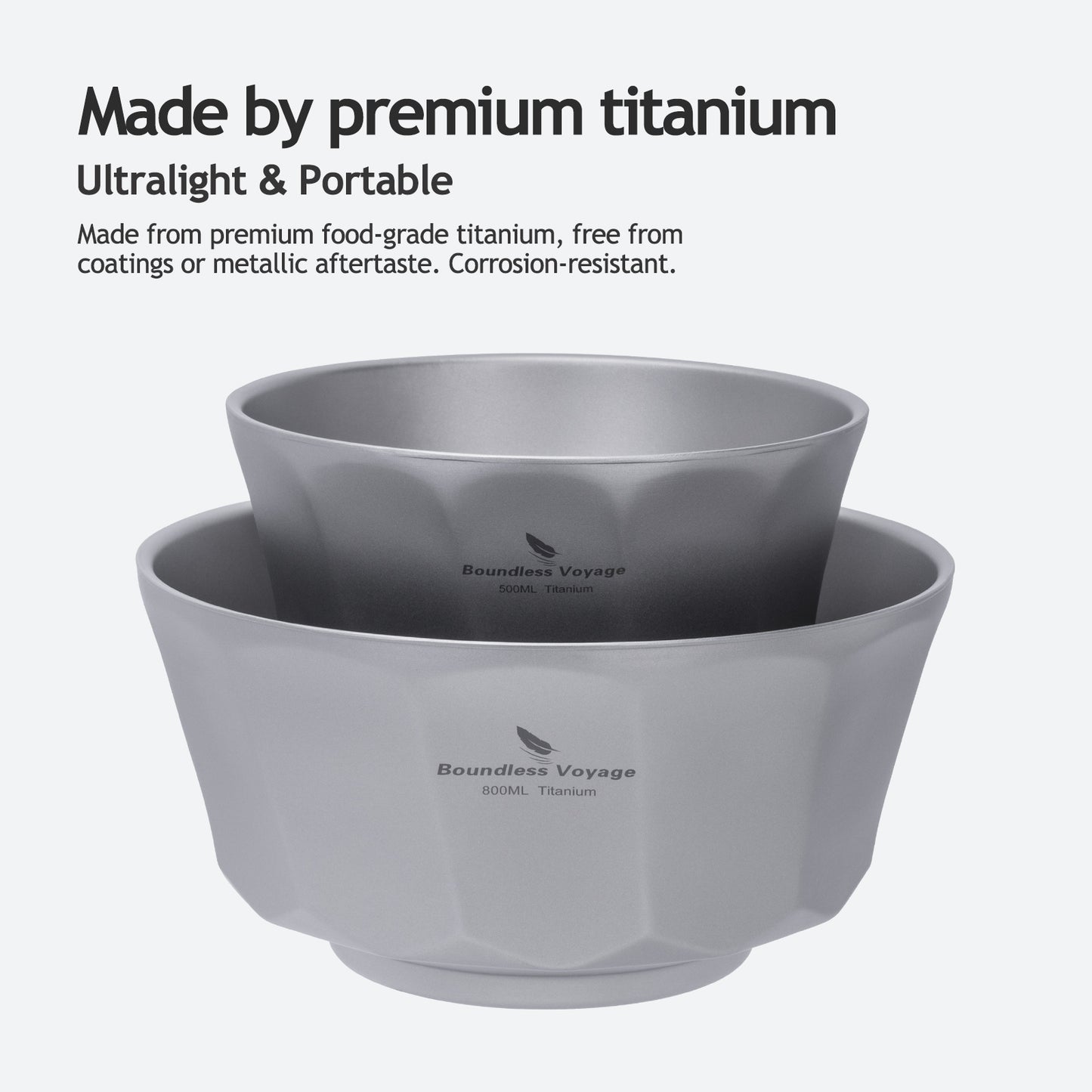Boundless Voyage Sandblasted Double-Walled Pure Titanium Bowl 500ml & 800ml | Anti-Scald Lightweight Rust-Proof Tableware for Camping, Hiking, Outdoor & Daily Home Use Ti1174T-Ti1176T