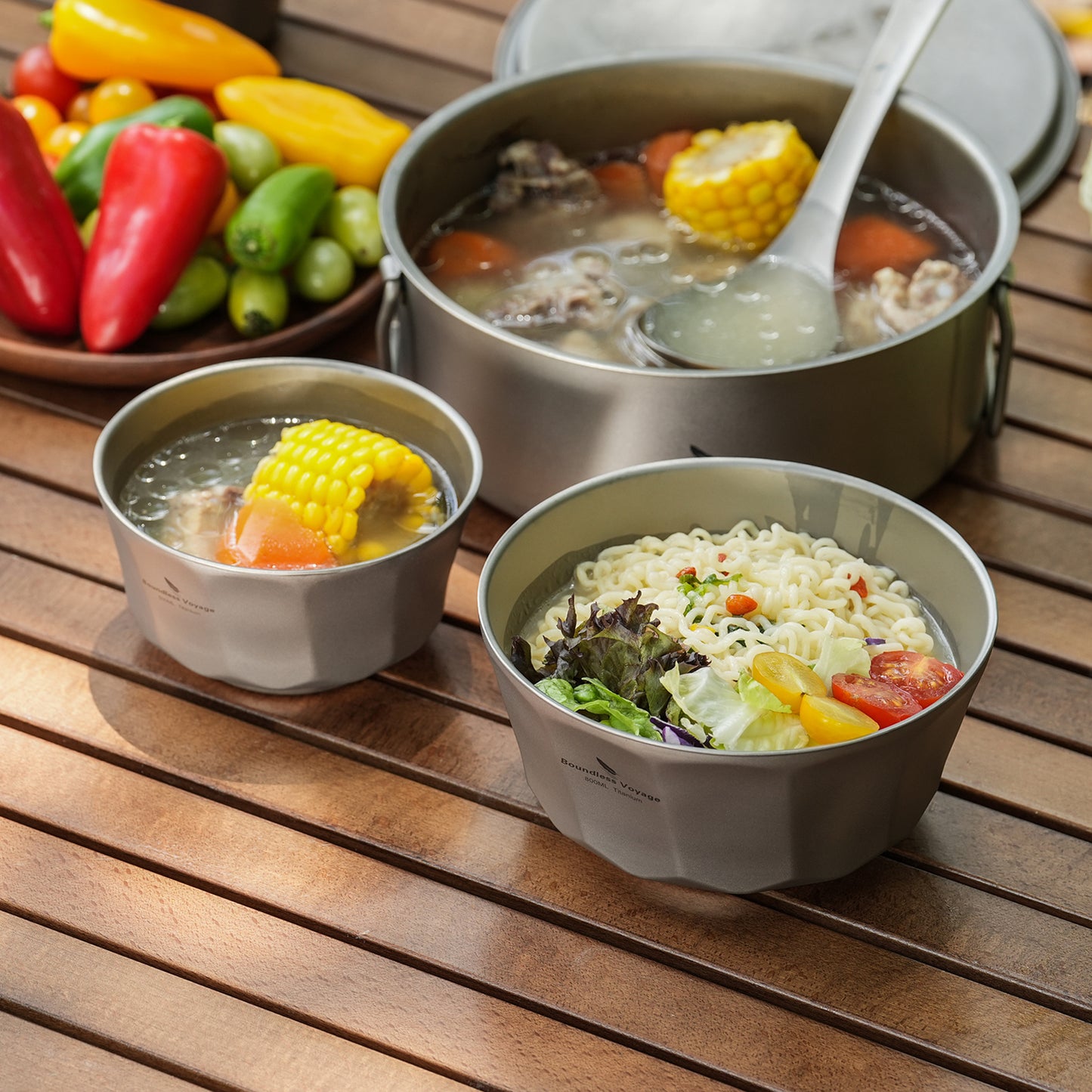 Boundless Voyage Sandblasted Double-Walled Pure Titanium Bowl 500ml & 800ml | Anti-Scald Lightweight Rust-Proof Tableware for Camping, Hiking, Outdoor & Daily Home Use Ti1174T-Ti1176T