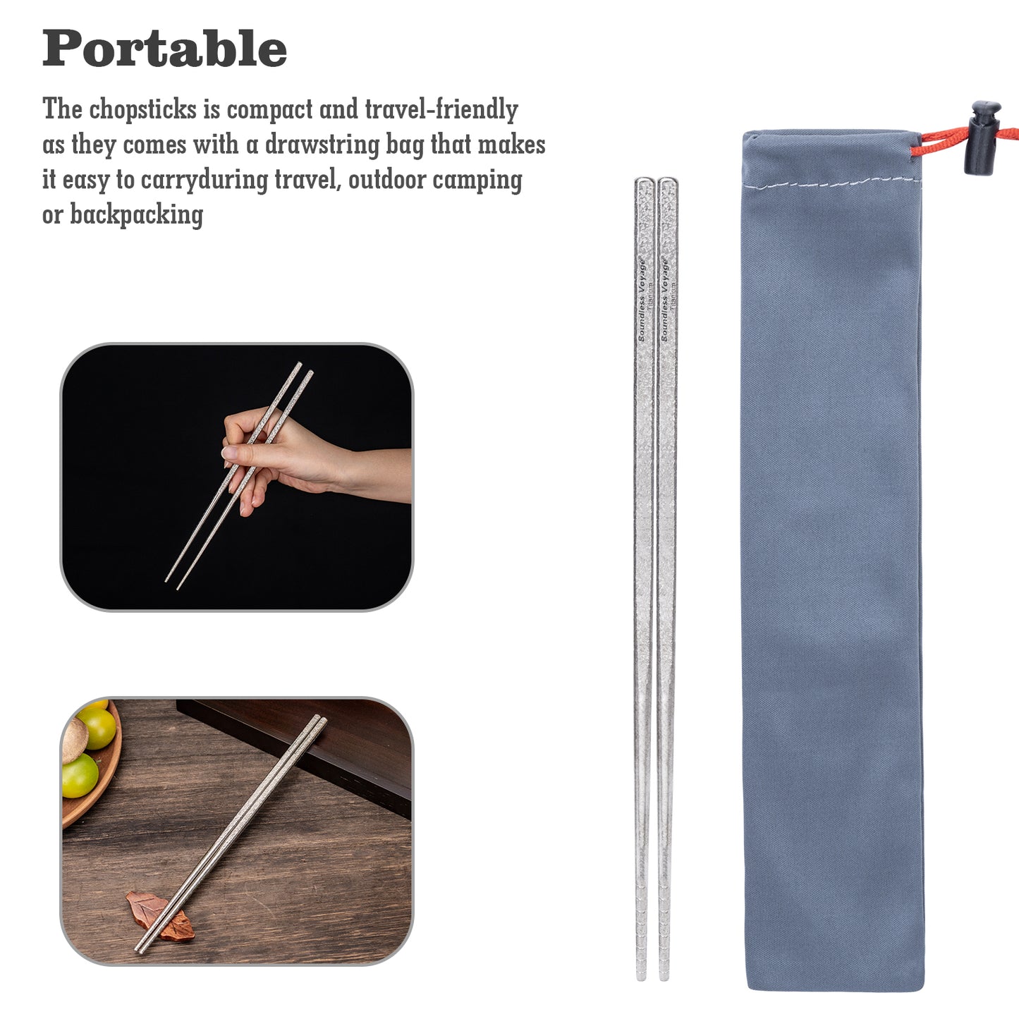 Boundless Voyage 23cm Solid Pure Titanium Chopsticks, Food Grade Non-Slip Reusable Metal Chopsticks for Camping Travel Office Home Kitchen Restaurant Gift Ti1184T