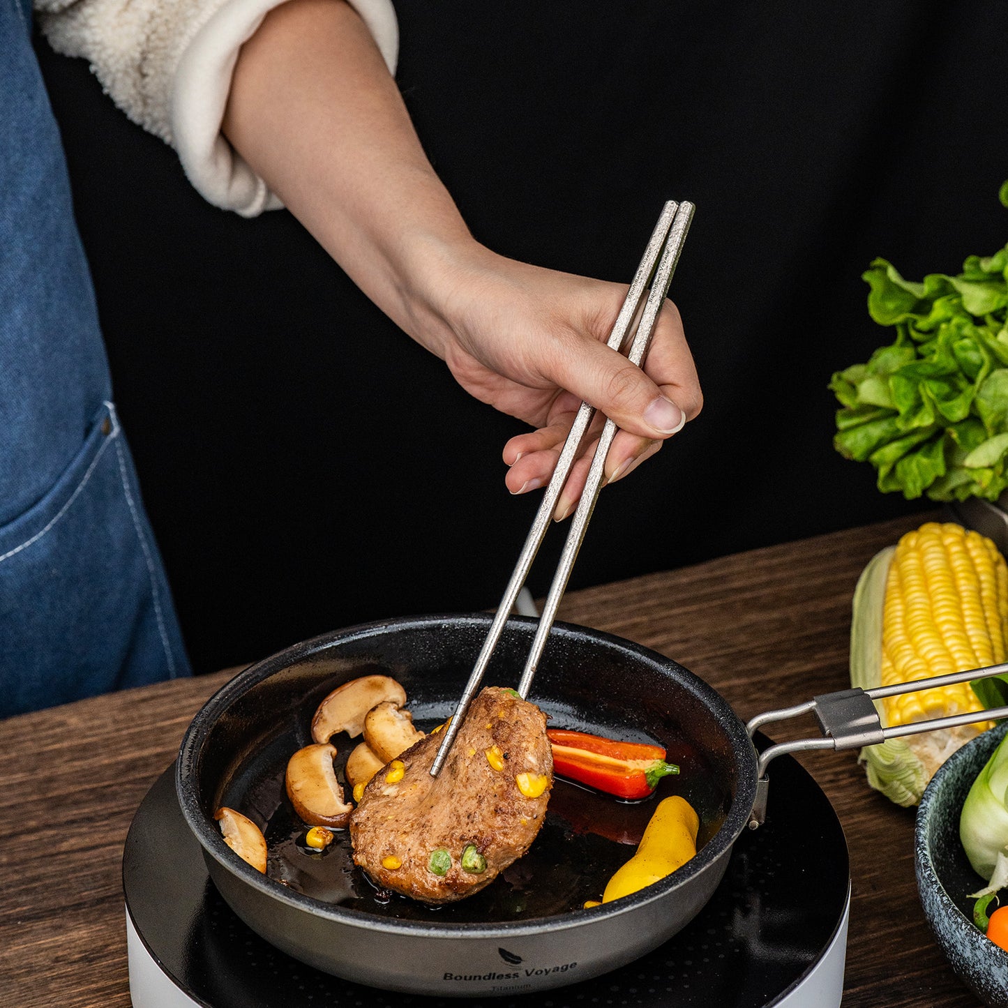 Boundless Voyage 23cm Solid Pure Titanium Chopsticks, Food Grade Non-Slip Reusable Metal Chopsticks for Camping Travel Office Home Kitchen Restaurant Gift Ti1184T