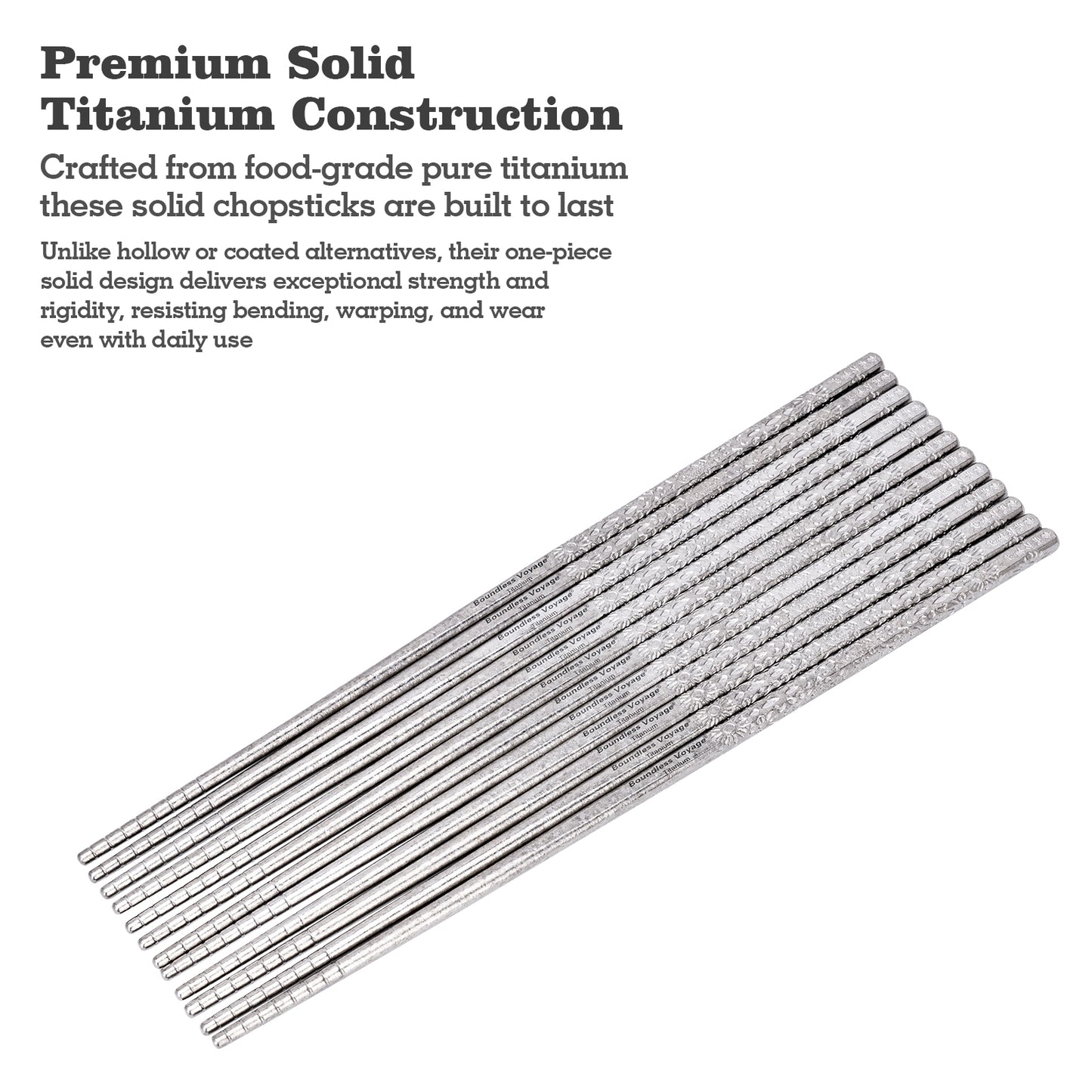 Boundless Voyage 23cm Solid Pure Titanium Chopsticks, Coating-Free Non-Slip Reusable Tableware for Outdoor Camping Travel Office Household & Premium Gift Ti1185T